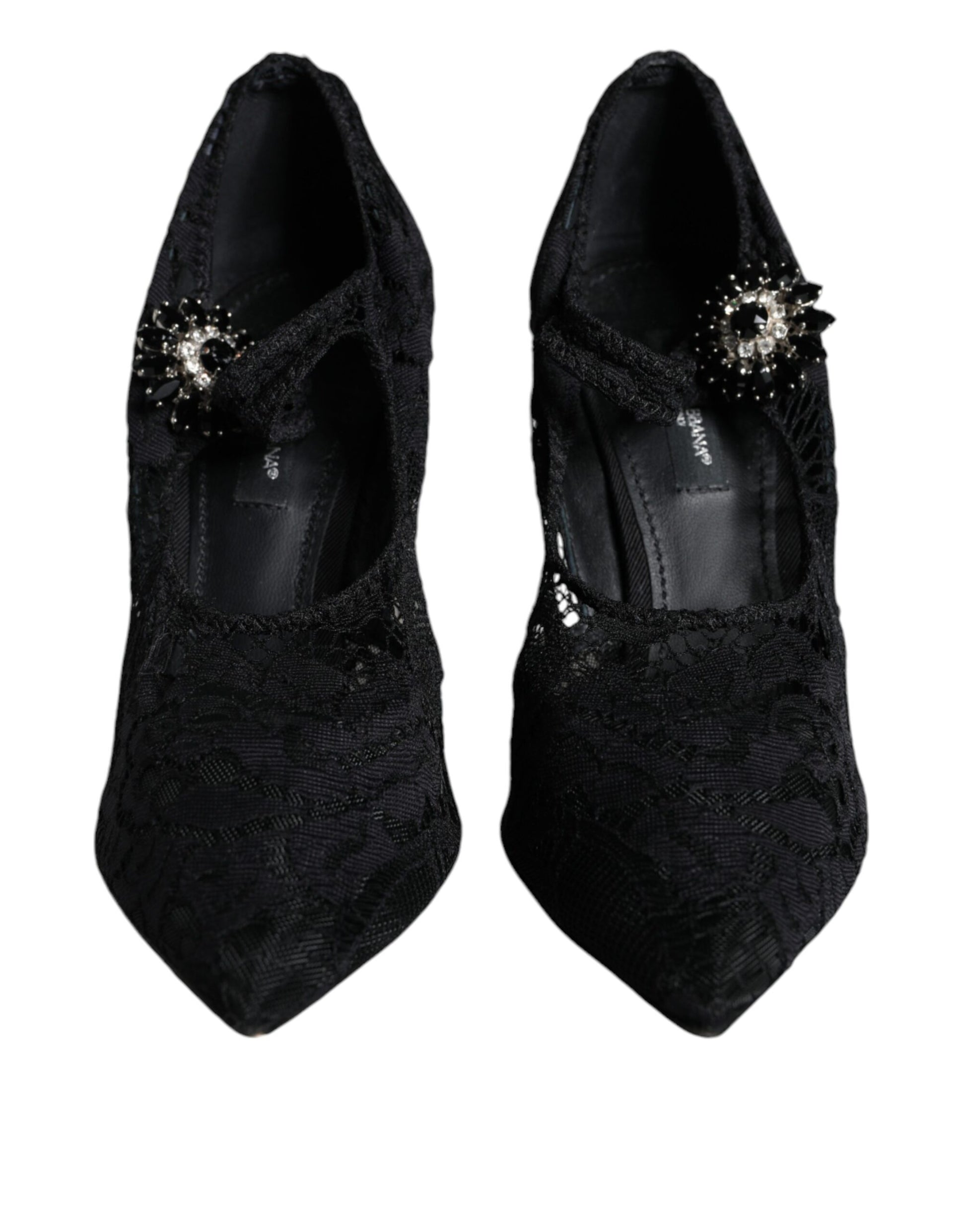 Escarpins Mary Jane noirs en dentelle et cristaux Dolce & Gabbana