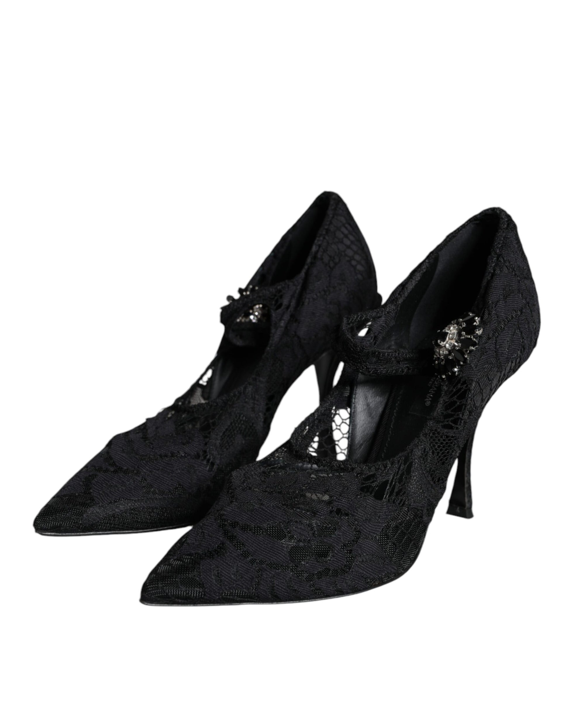 Escarpins Mary Jane noirs en dentelle et cristaux Dolce & Gabbana