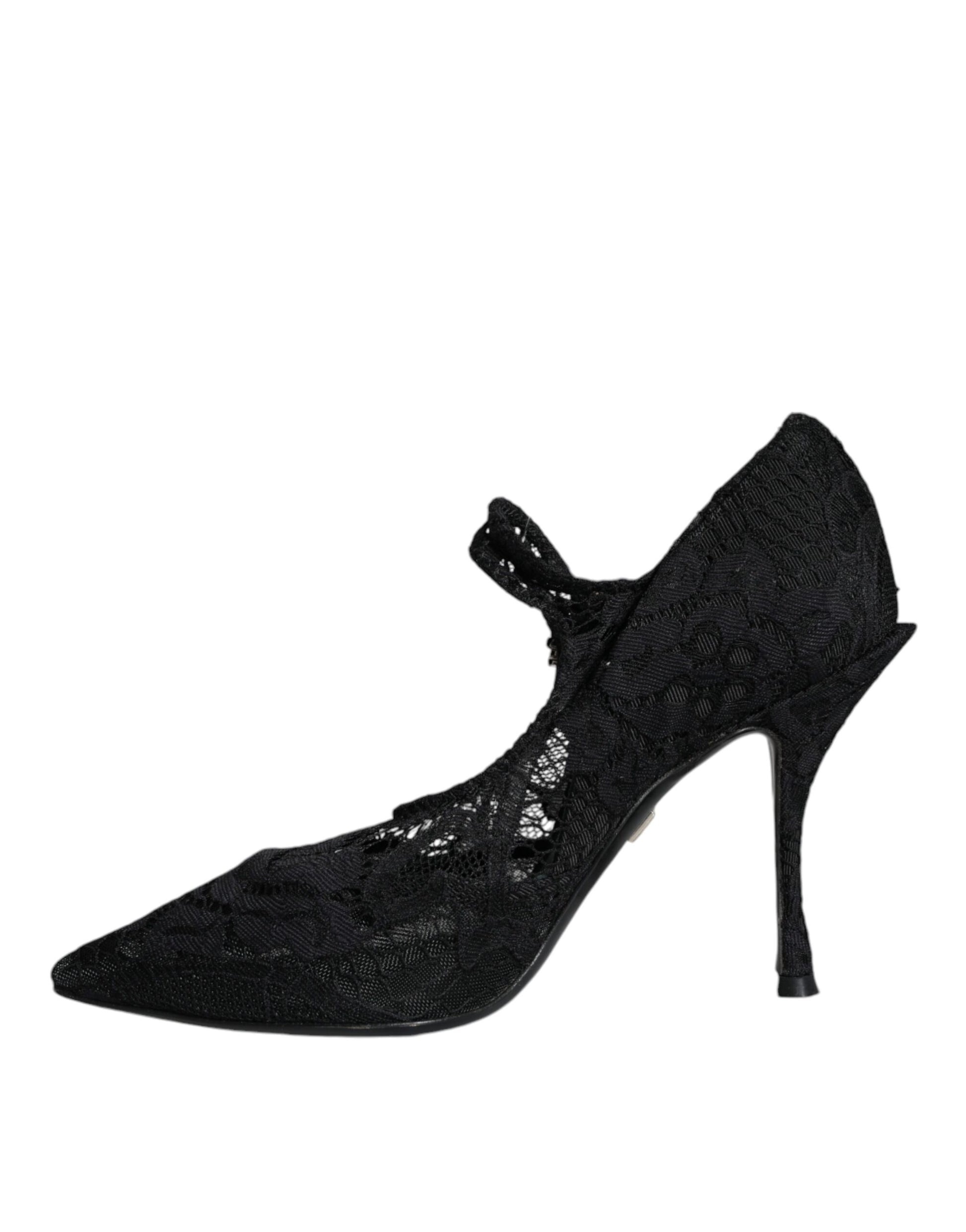 Escarpins Mary Jane noirs en dentelle et cristaux Dolce & Gabbana