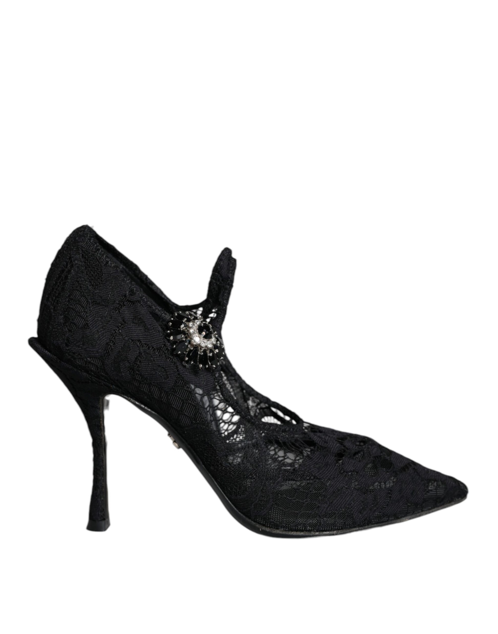 Escarpins Mary Jane noirs en dentelle et cristaux Dolce & Gabbana