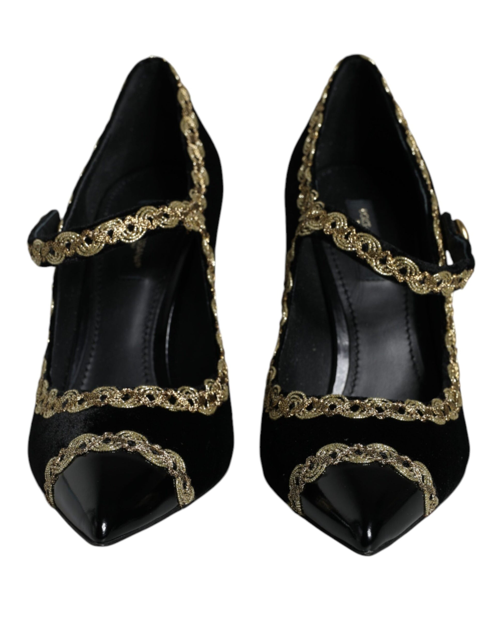 Dolce &amp; Gabbana Schwarze Mary Janes aus goldenem Samt