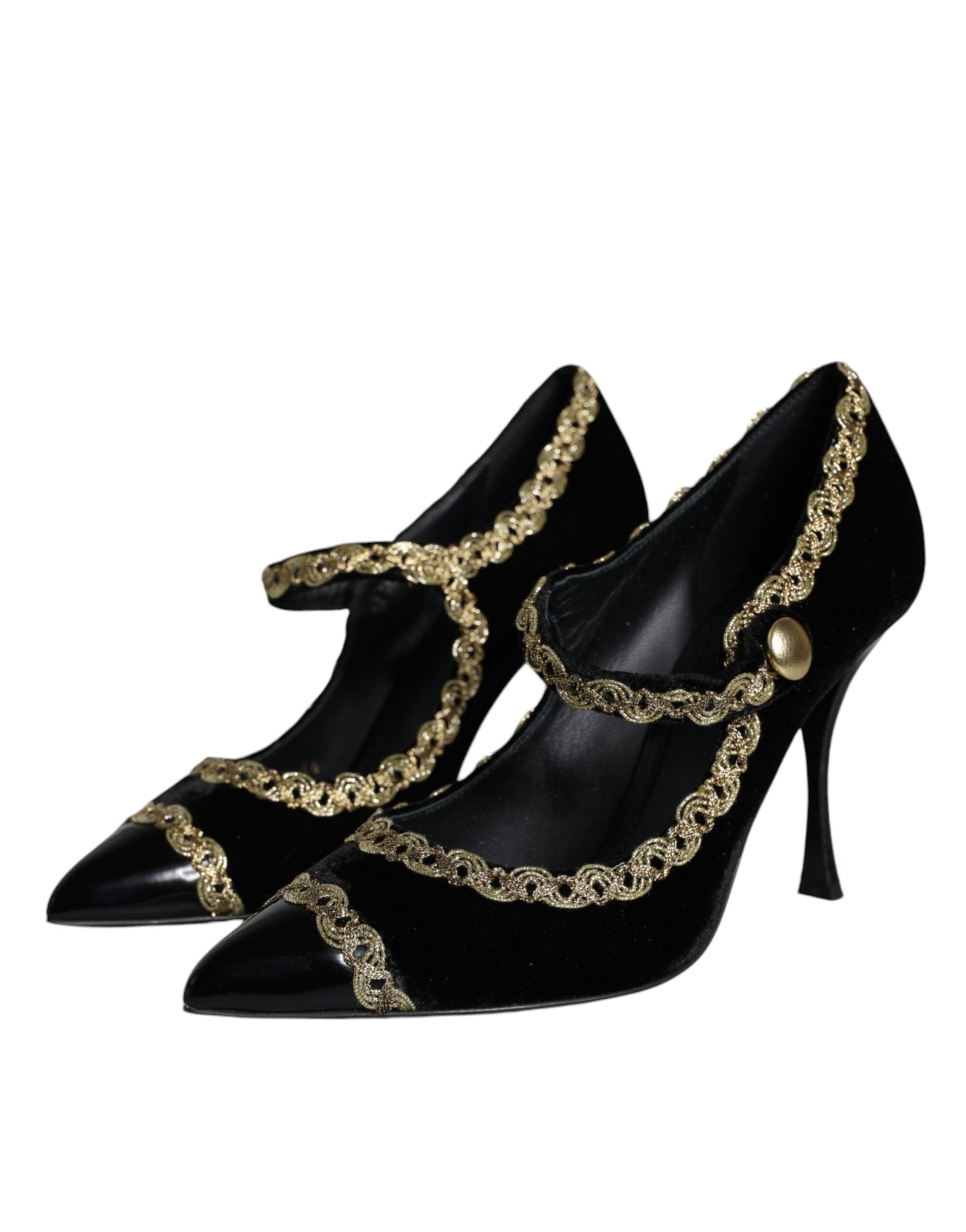 Dolce &amp; Gabbana Schwarze Mary Janes aus goldenem Samt