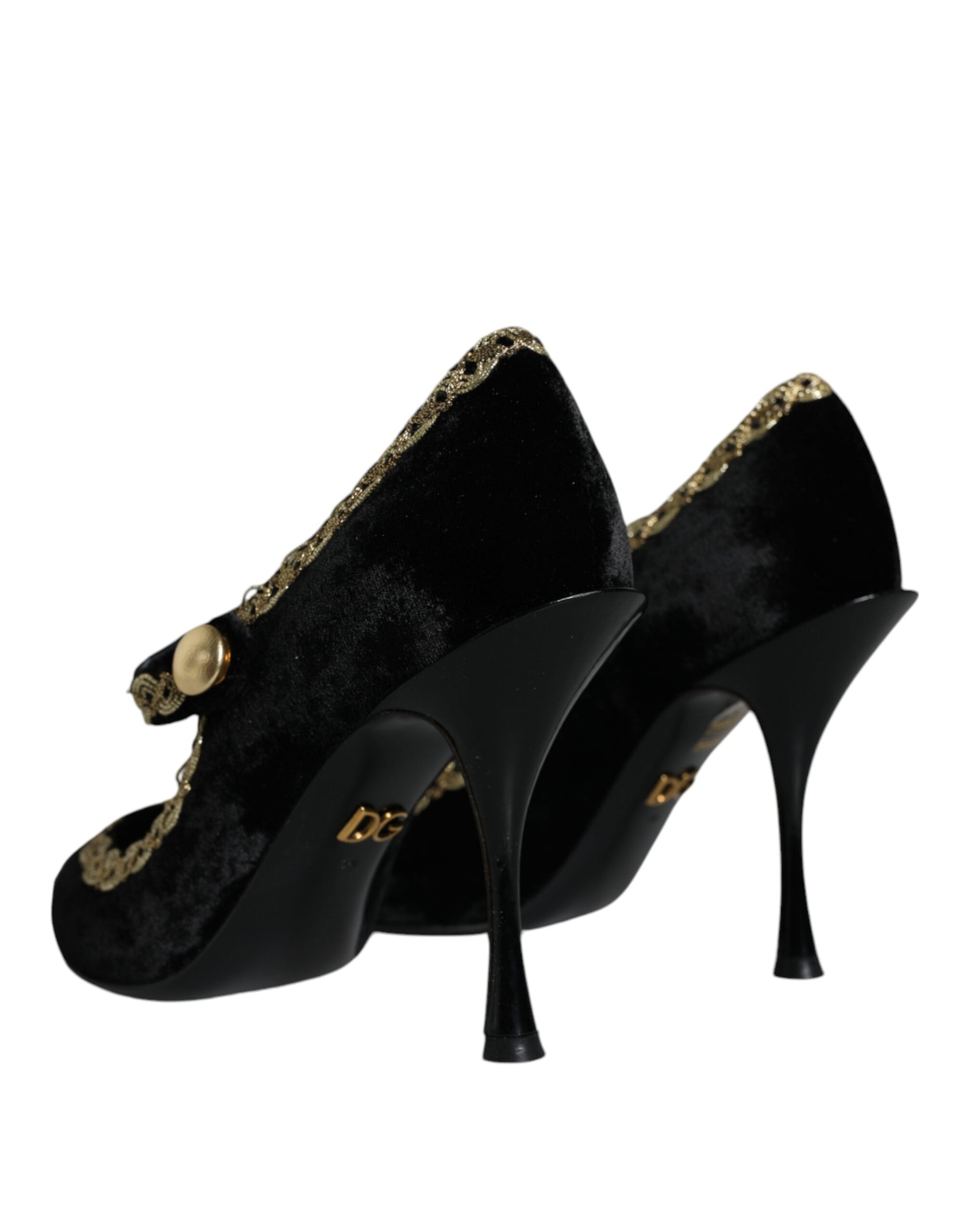 Dolce &amp; Gabbana Schwarze Mary Janes aus goldenem Samt