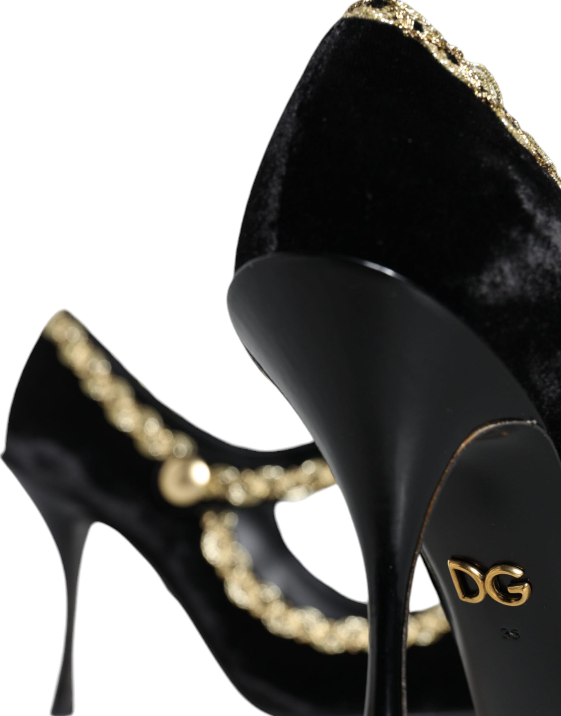 Dolce &amp; Gabbana Schwarze Mary Janes aus goldenem Samt