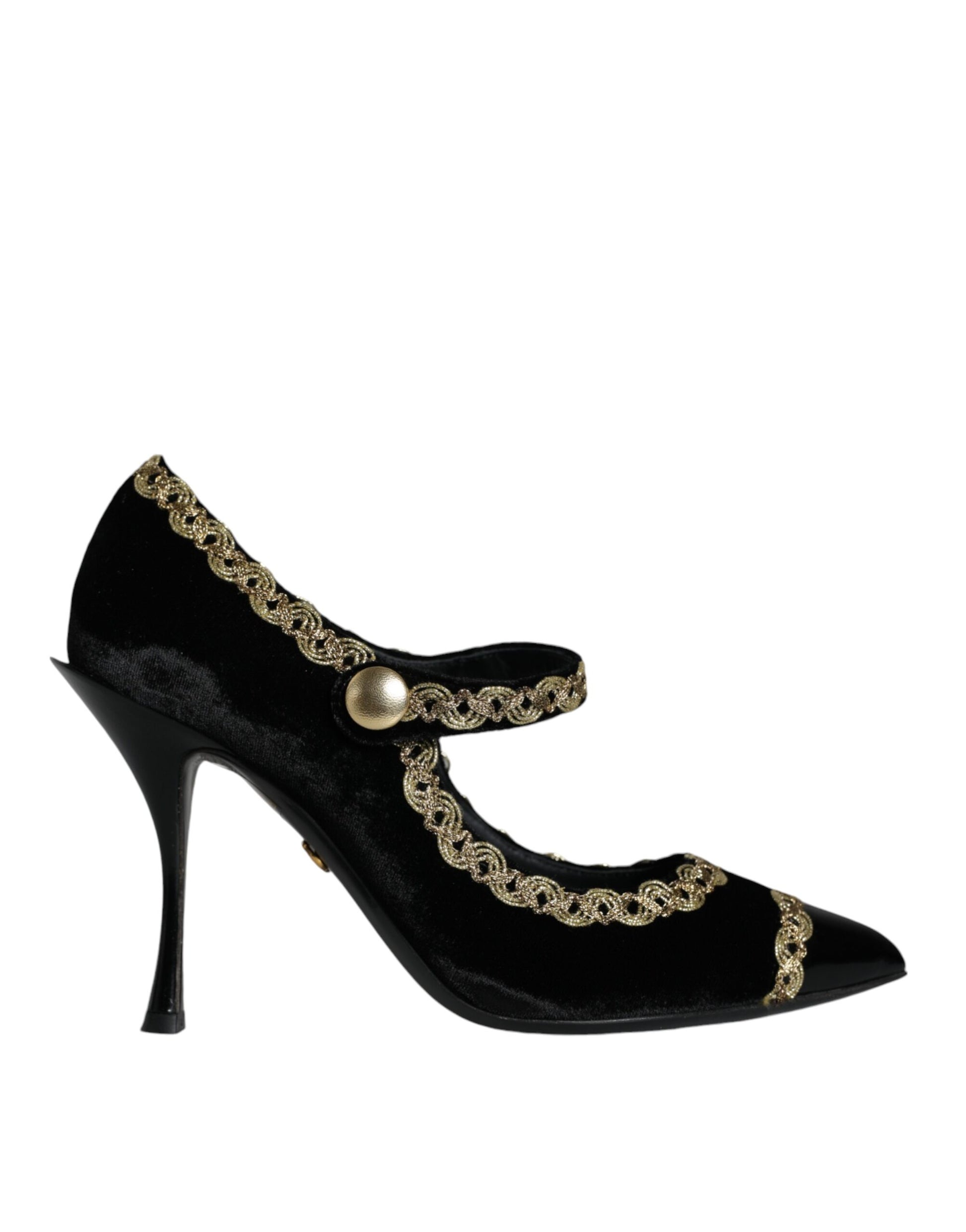 Dolce &amp; Gabbana Schwarze Mary Janes aus goldenem Samt