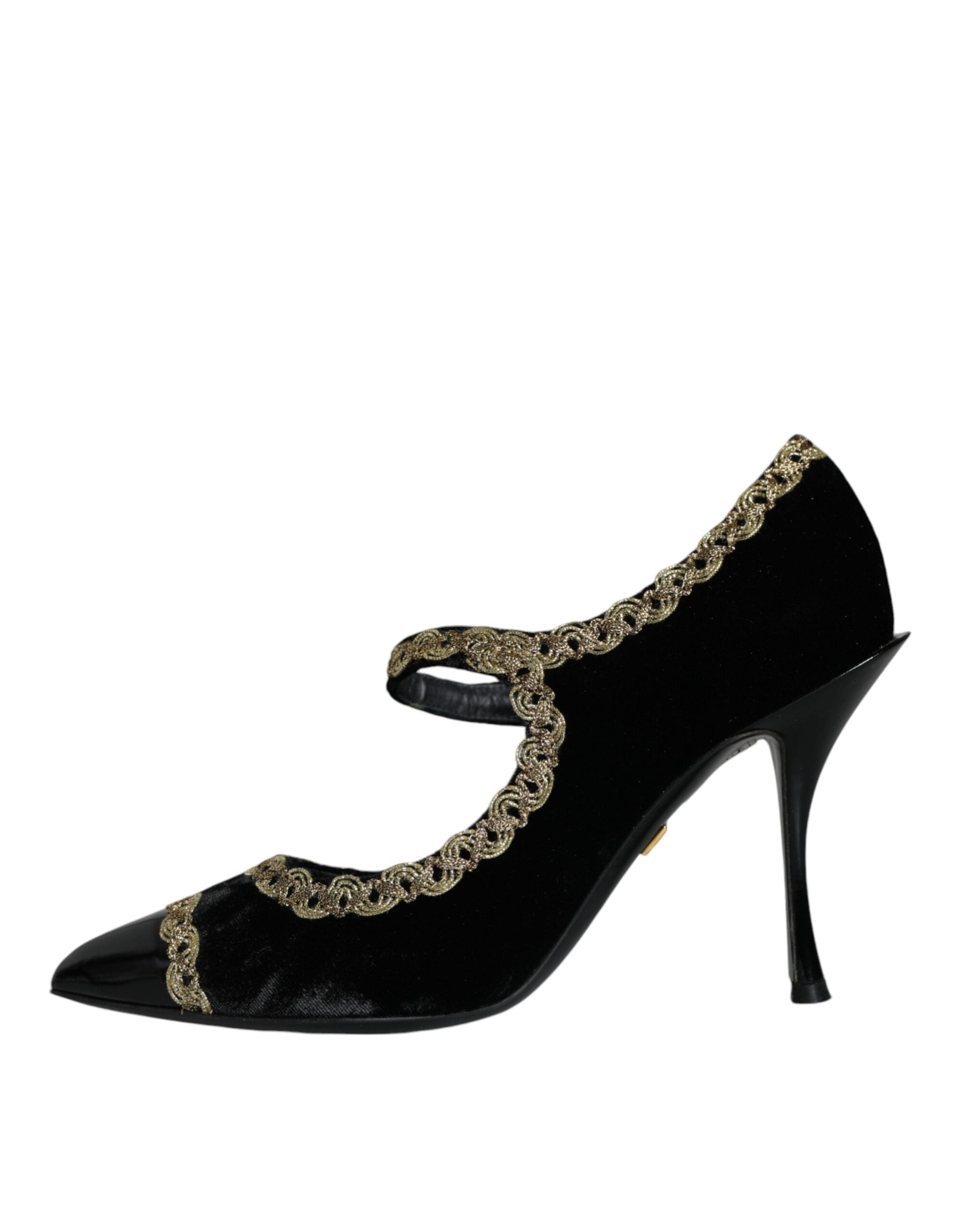 Dolce &amp; Gabbana Schwarze Mary Janes aus goldenem Samt