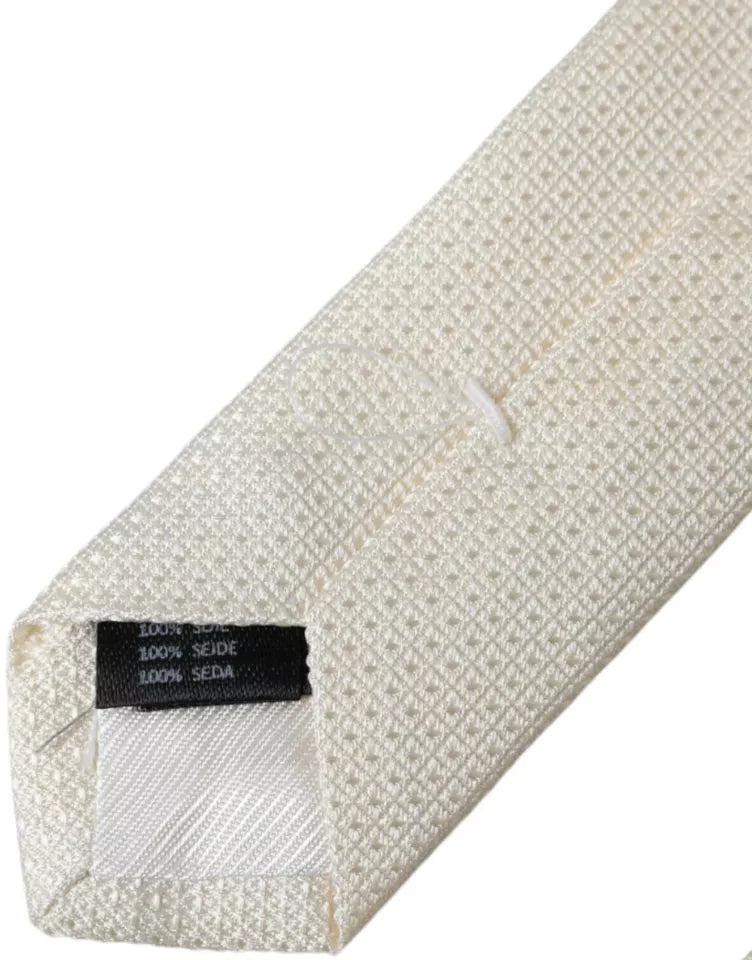 Cravate Classique Réglable en Soie à Motifs Écru Dolce & Gabbana