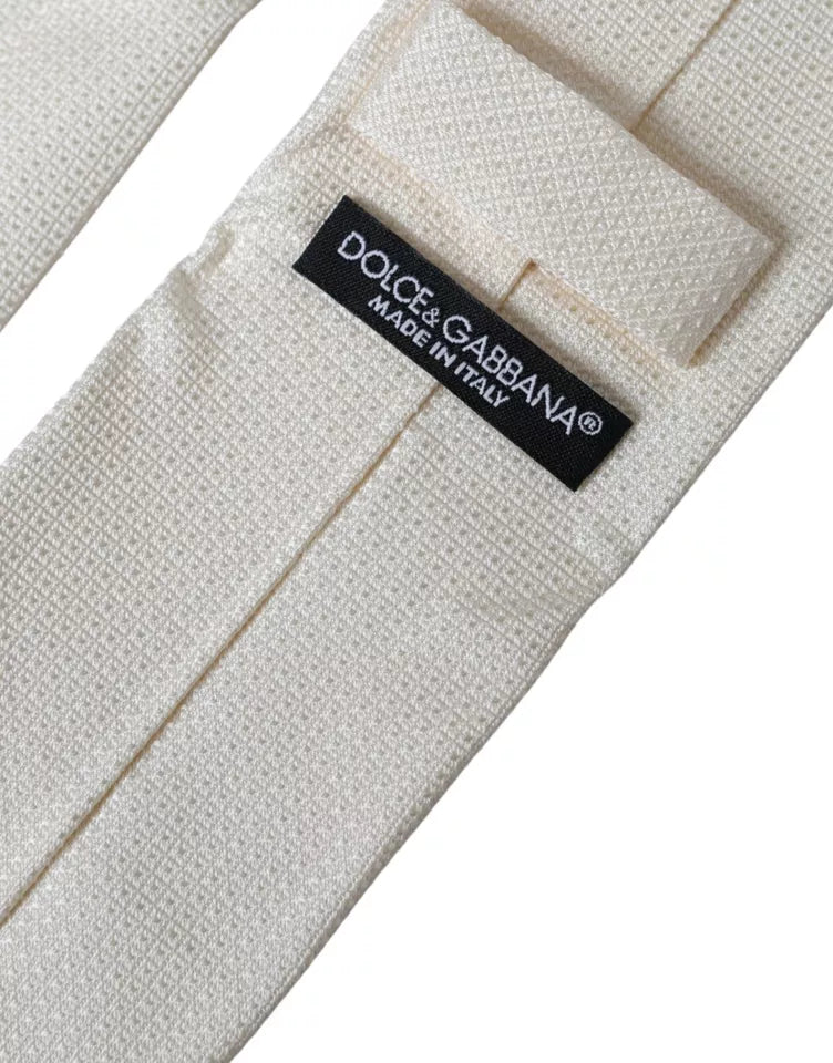 Cravate Classique Réglable en Soie à Motifs Écru Dolce & Gabbana
