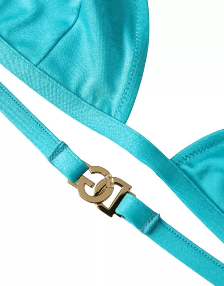 Haut de bikini dos nu Dolce & Gabbana bleu vert avec logo DG pour maillot de bain et vêtements de plage