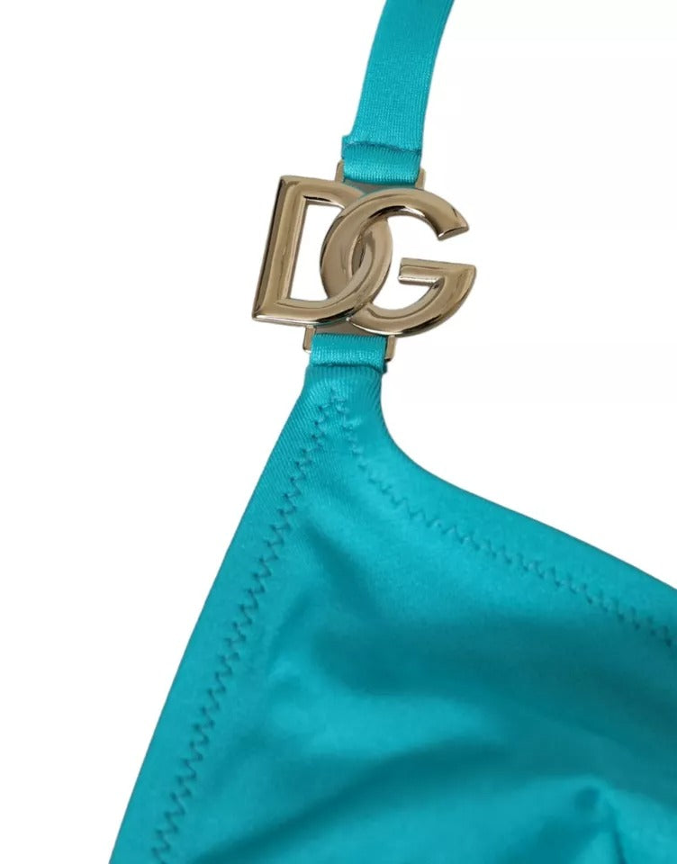 Haut de bikini dos nu Dolce & Gabbana bleu vert avec logo DG pour maillot de bain et vêtements de plage