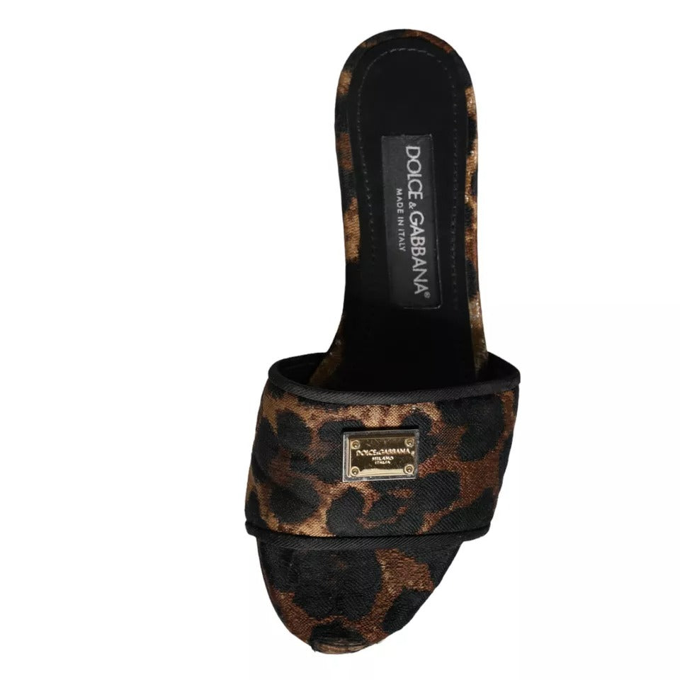 Dolce & Gabbana Claquettes Plates Léopard Marron à Logo Sandales Chaussures