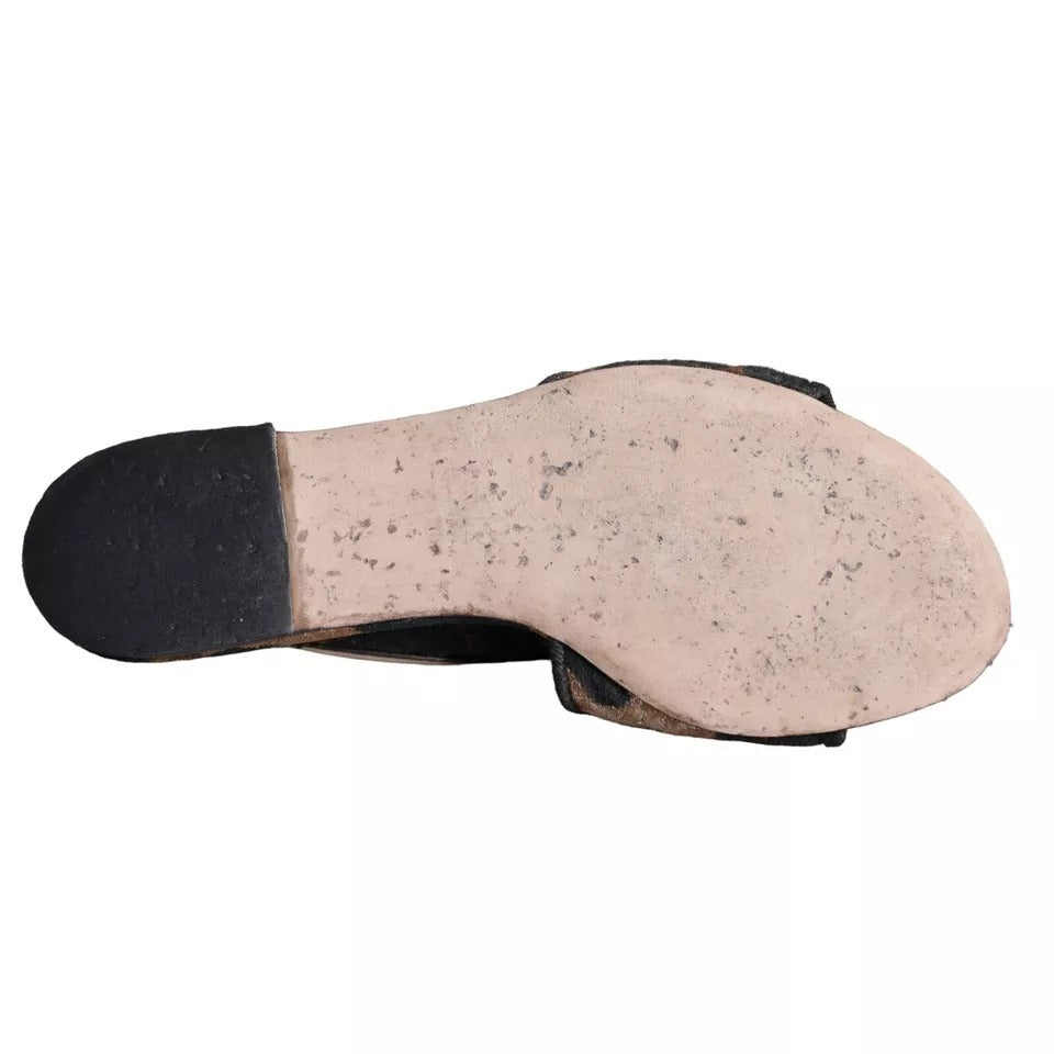 Dolce & Gabbana Claquettes Plates Léopard Marron à Logo Sandales Chaussures