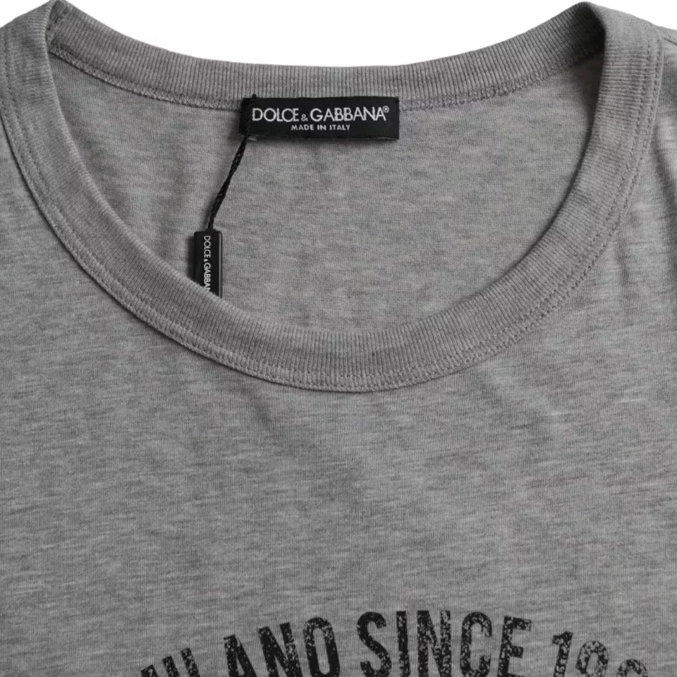 T-shirt en coton gris à imprimé graphique et col rond Dolce & Gabbana