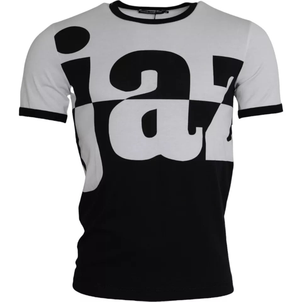 T-shirt Dolce & Gabbana en coton noir et blanc à imprimé jazz et manches courtes