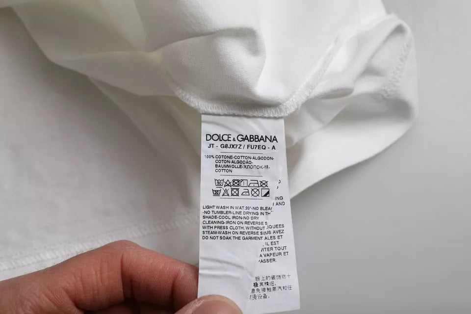 T-shirt Dolce & Gabbana en coton blanc à col rond avec logo embossé