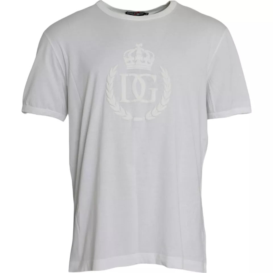 T-shirt Dolce & Gabbana en coton blanc à col rond avec logo embossé