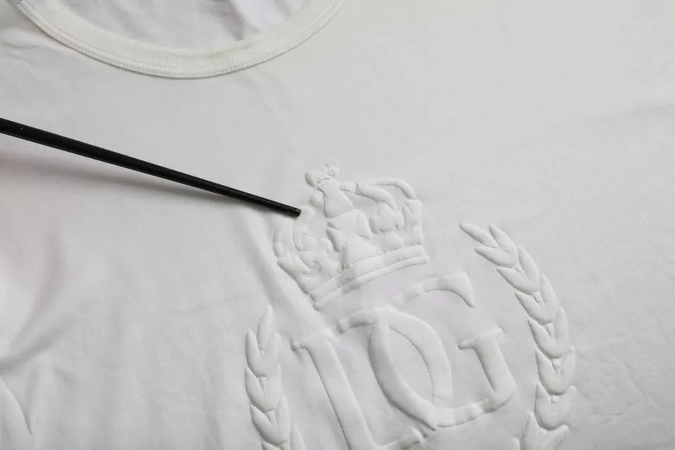 T-shirt Dolce & Gabbana en coton blanc à col rond avec logo embossé