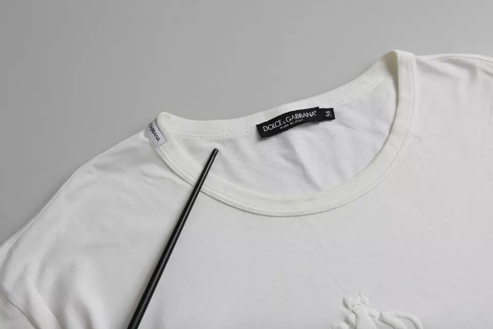 T-shirt Dolce & Gabbana en coton blanc à col rond avec logo embossé