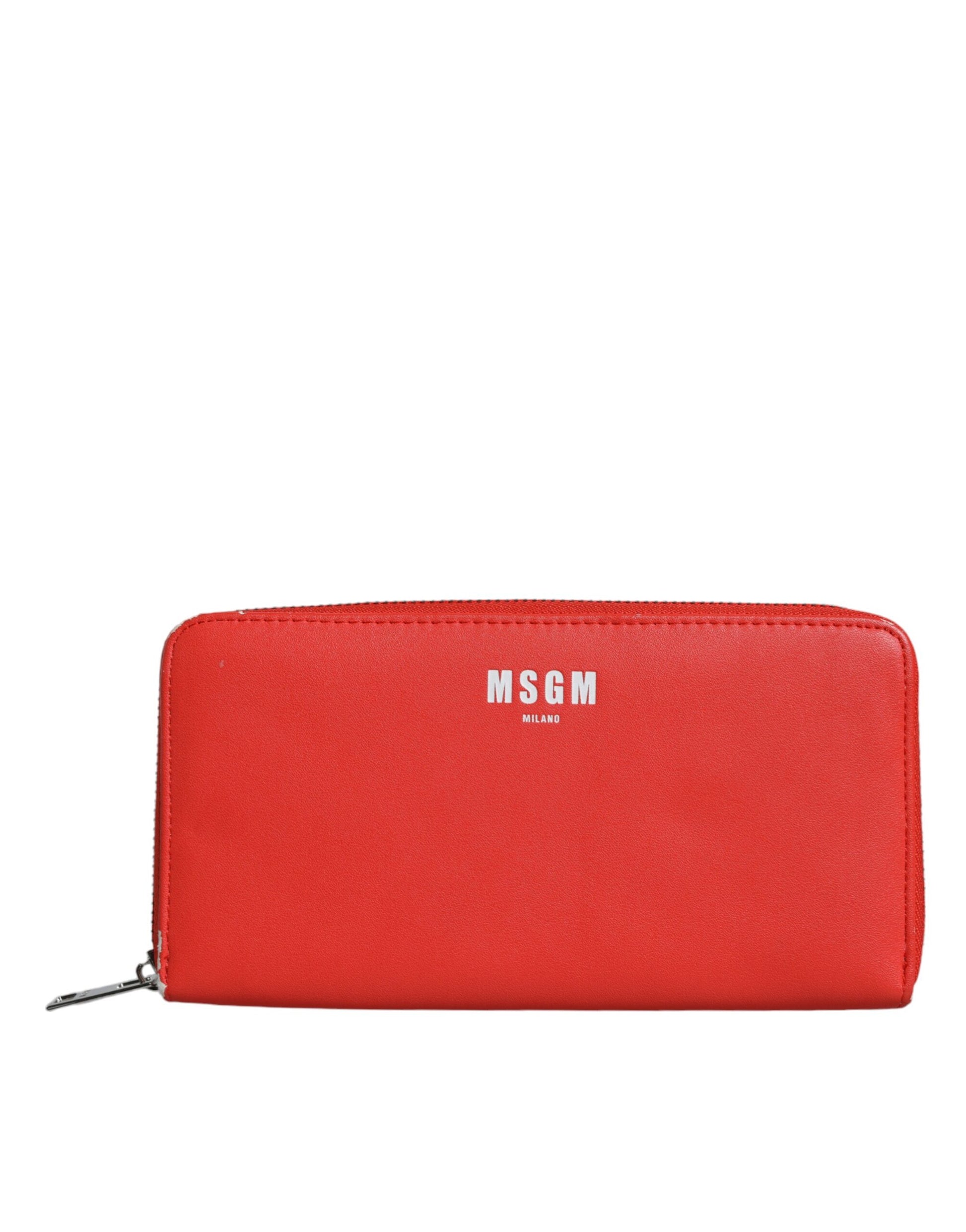 MSGM Continental-Kartenetui aus rotem Leder mit Rundum-Reißverschluss, zweifach faltbare Clutch