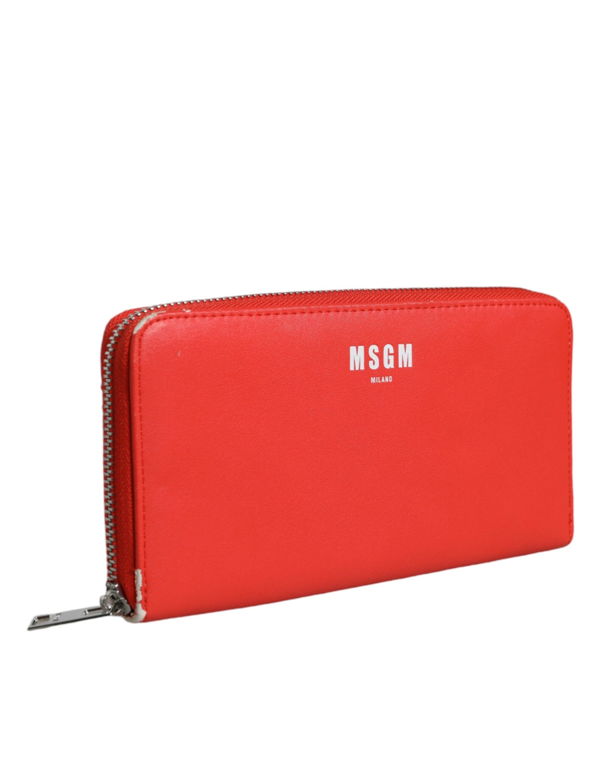 MSGM Continental-Kartenetui aus rotem Leder mit Rundum-Reißverschluss, zweifach faltbare Clutch