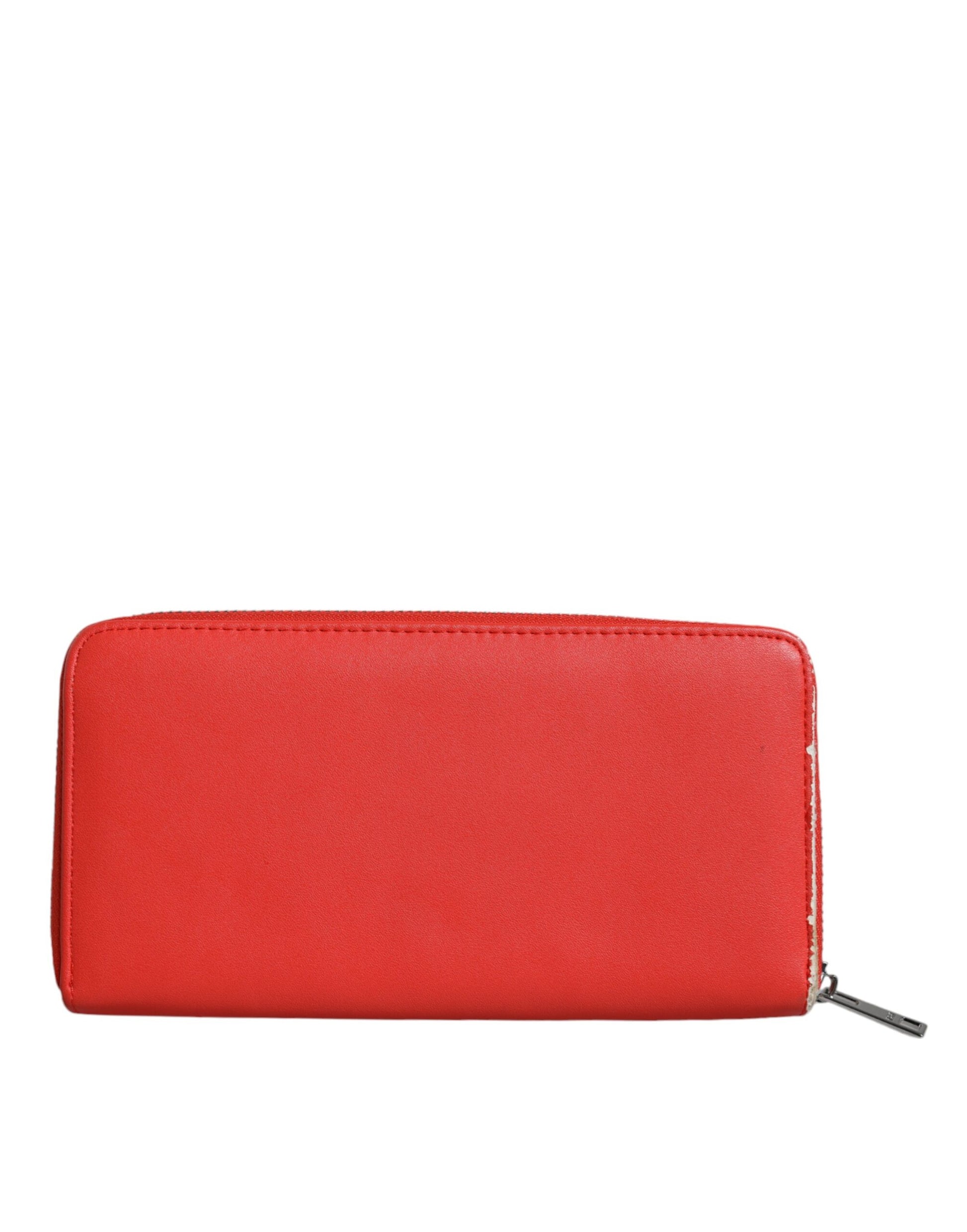 MSGM Continental-Kartenetui aus rotem Leder mit Rundum-Reißverschluss, zweifach faltbare Clutch