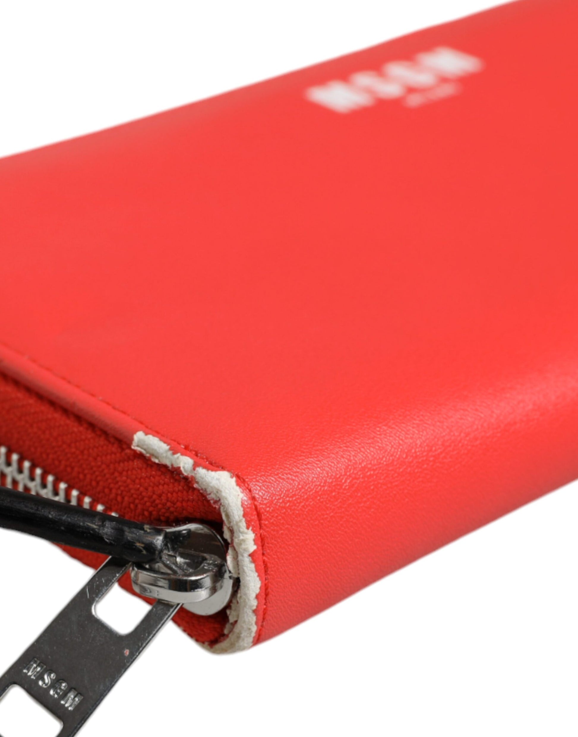 MSGM Continental-Kartenetui aus rotem Leder mit Rundum-Reißverschluss, zweifach faltbare Clutch