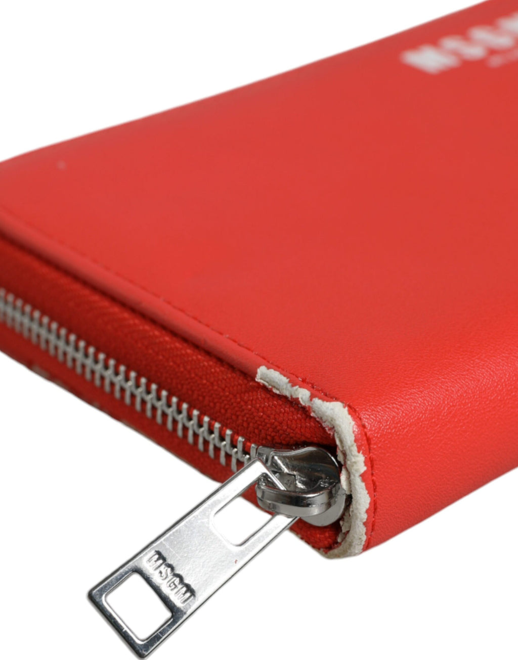 MSGM Continental-Kartenetui aus rotem Leder mit Rundum-Reißverschluss, zweifach faltbare Clutch