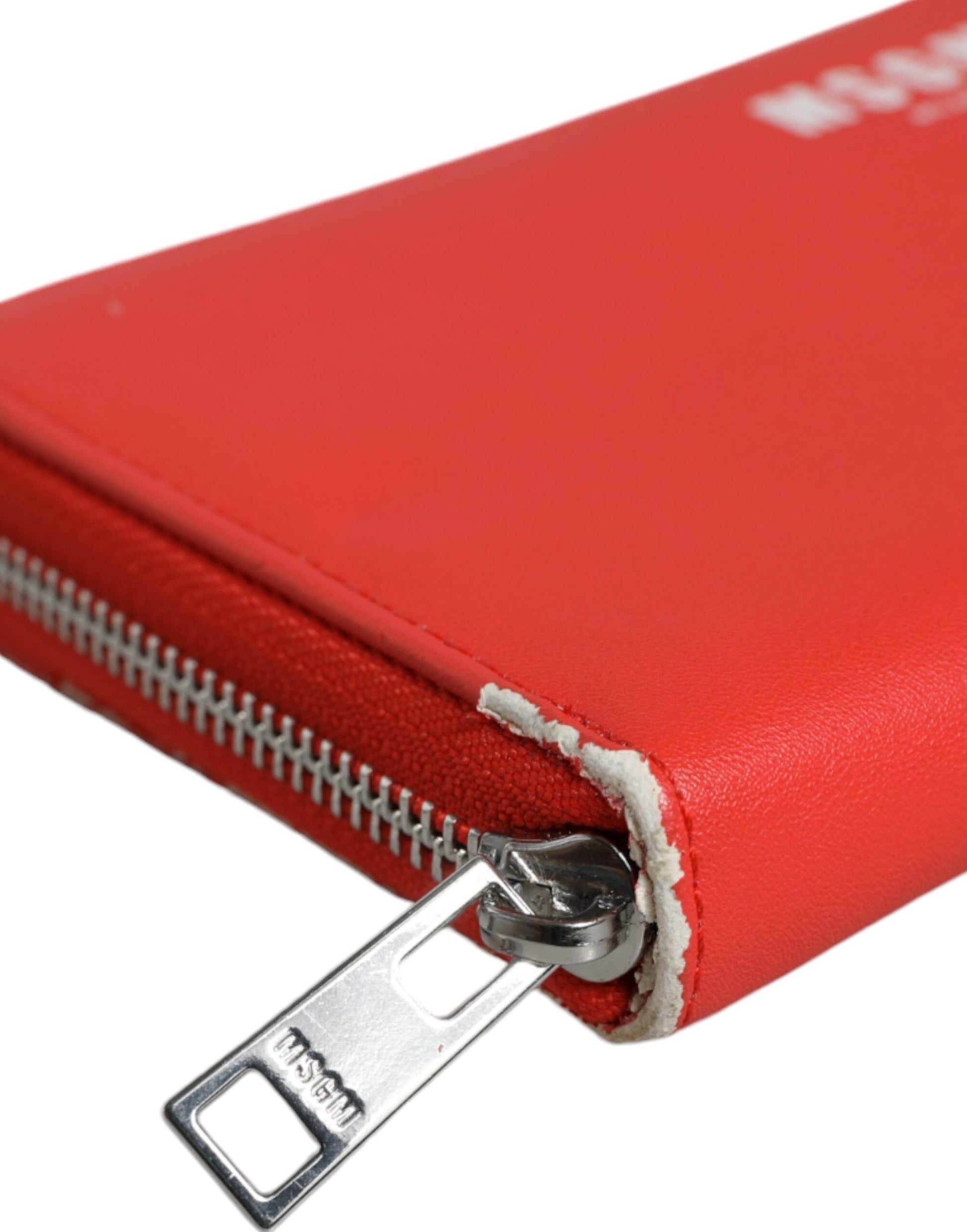 MSGM Continental-Kartenetui aus rotem Leder mit Rundum-Reißverschluss, zweifach faltbare Clutch