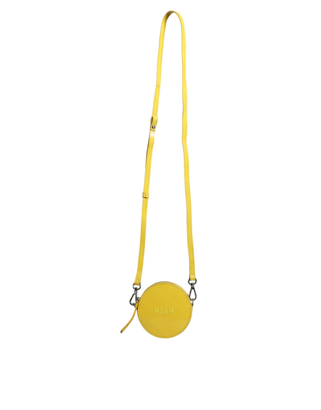 Runde Umhängetasche aus gelbem Leder mit Logo von MSGM