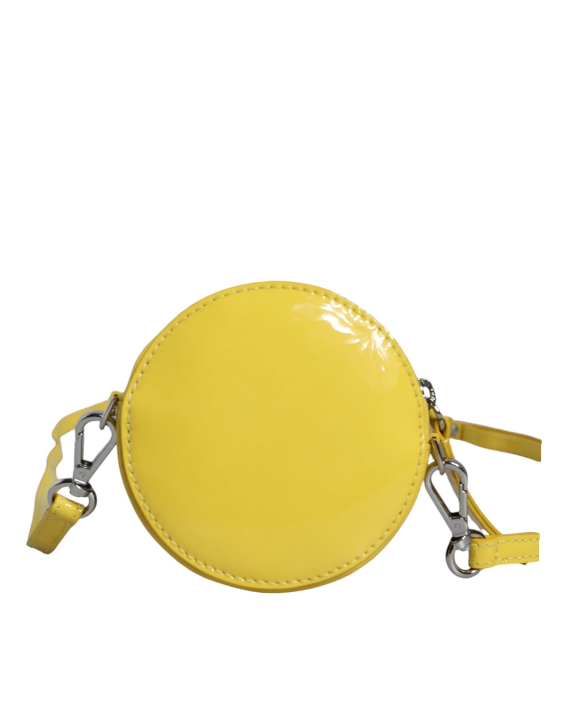 Runde Umhängetasche aus gelbem Leder mit Logo von MSGM