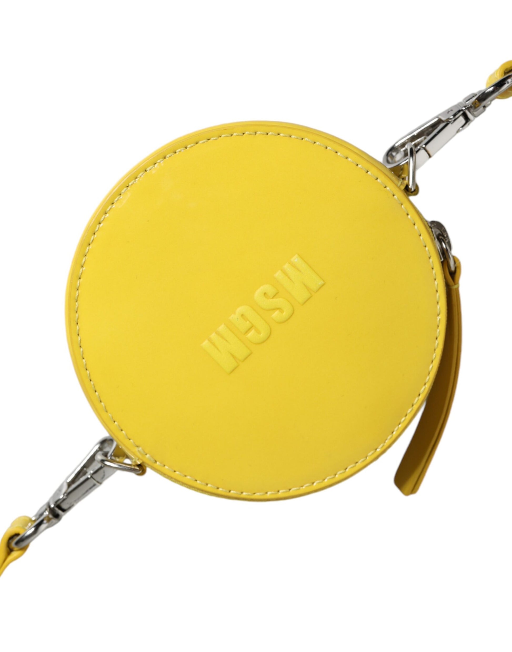 Runde Umhängetasche aus gelbem Leder mit Logo von MSGM
