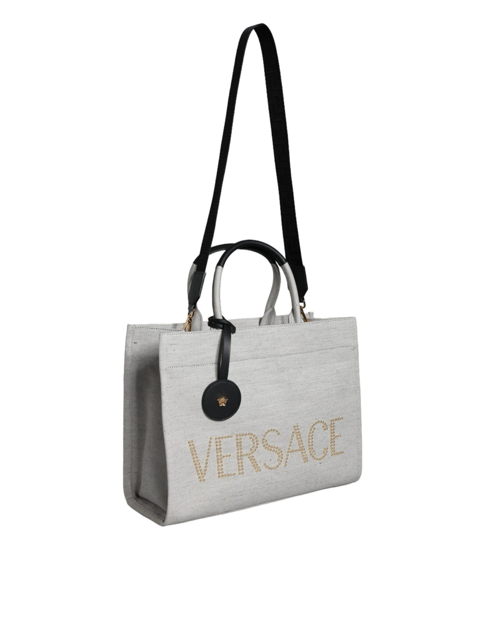 Sac cabas/bandoulière Versace blanc en toile et cuir avec logo et poignée supérieure