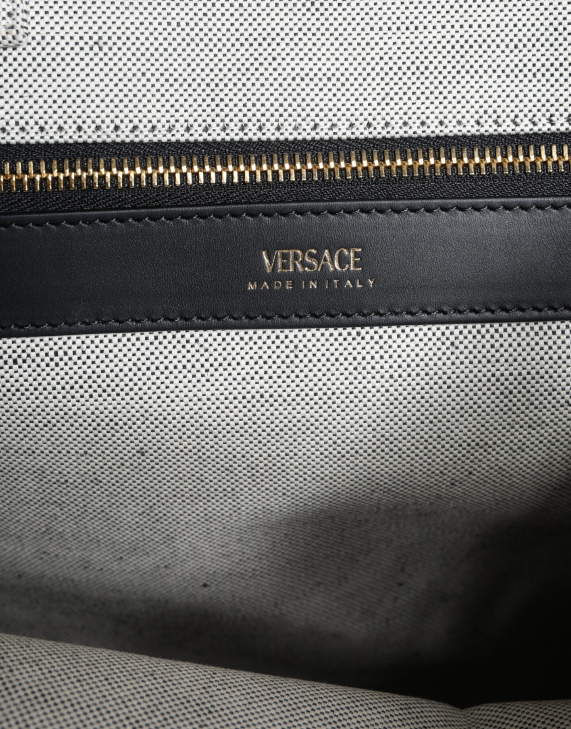 Sac cabas/bandoulière Versace blanc en toile et cuir avec logo et poignée supérieure
