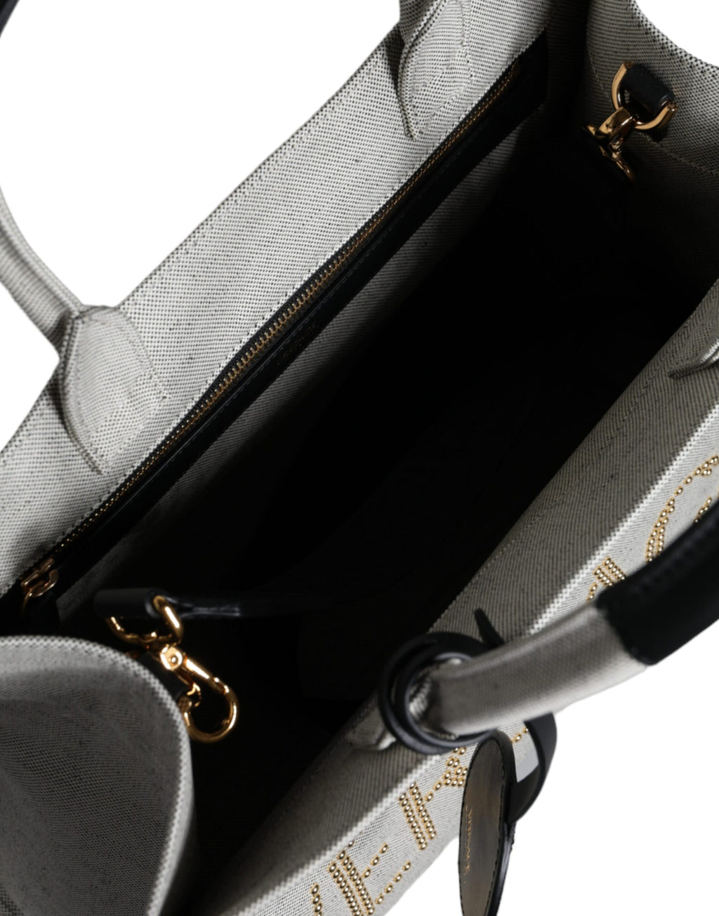 Sac cabas/bandoulière Versace blanc en toile et cuir avec logo et poignée supérieure