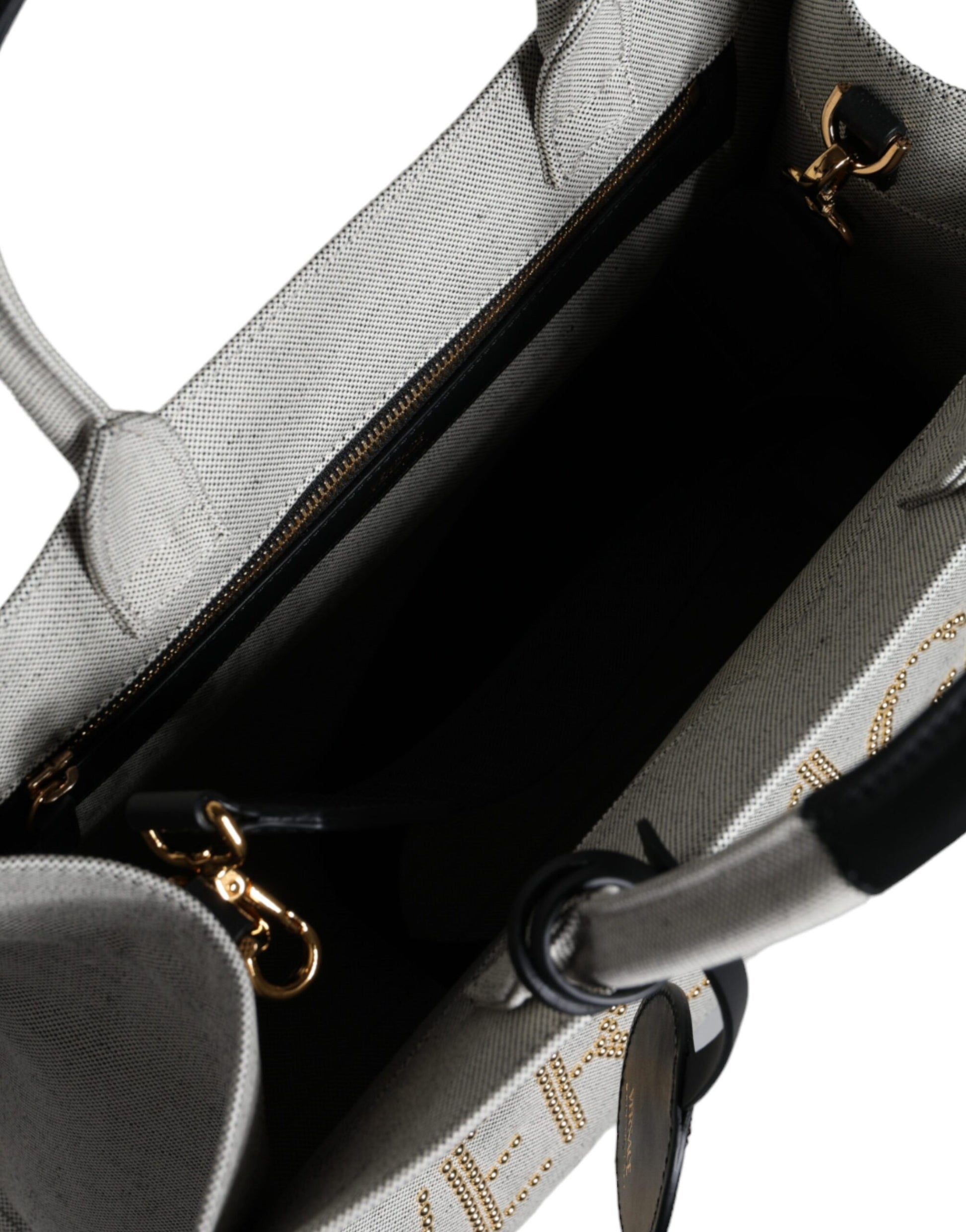 Sac cabas/bandoulière Versace blanc en toile et cuir avec logo et poignée supérieure
