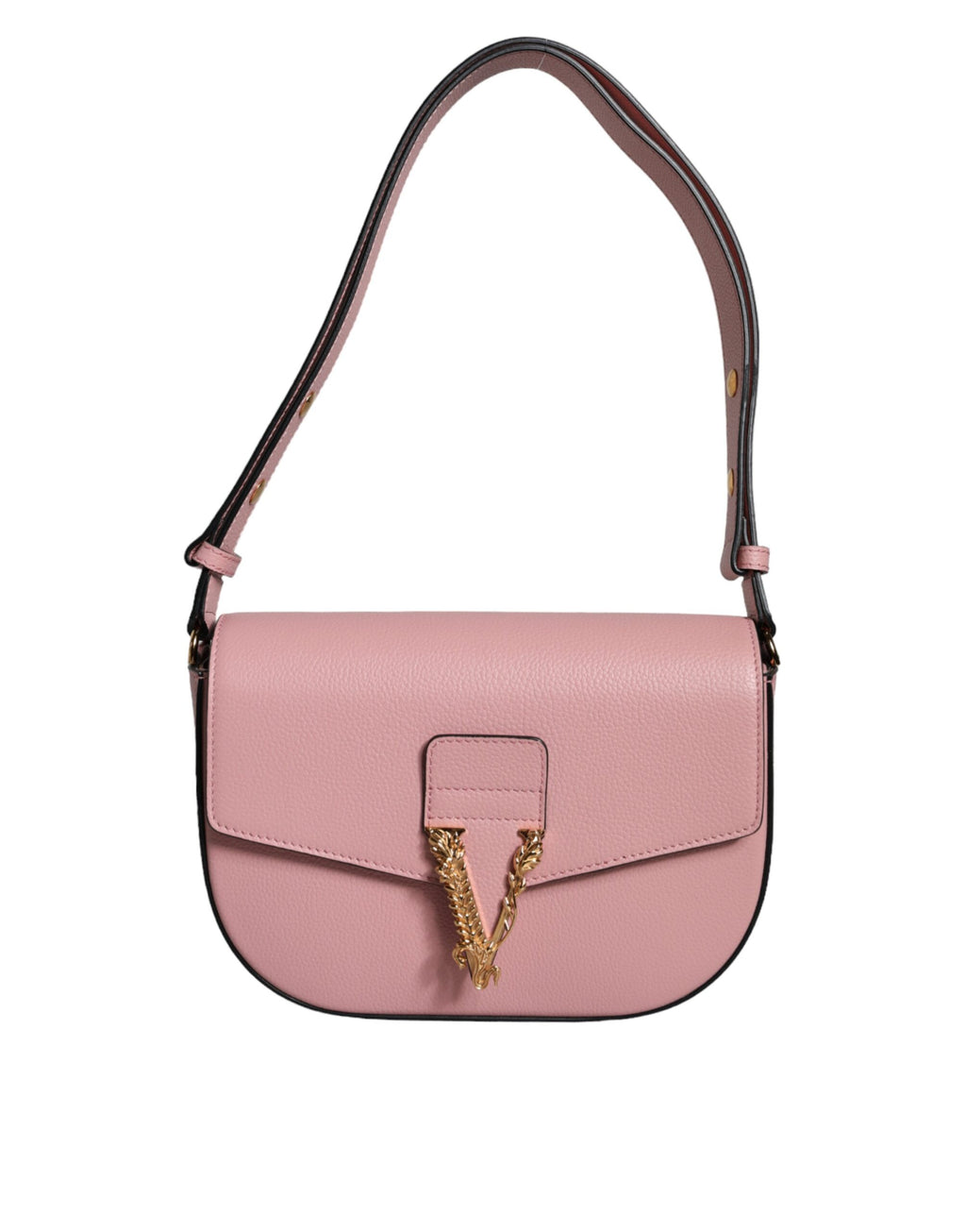 Sac à bandoulière Versace rose en cuir de veau grainé avec logo