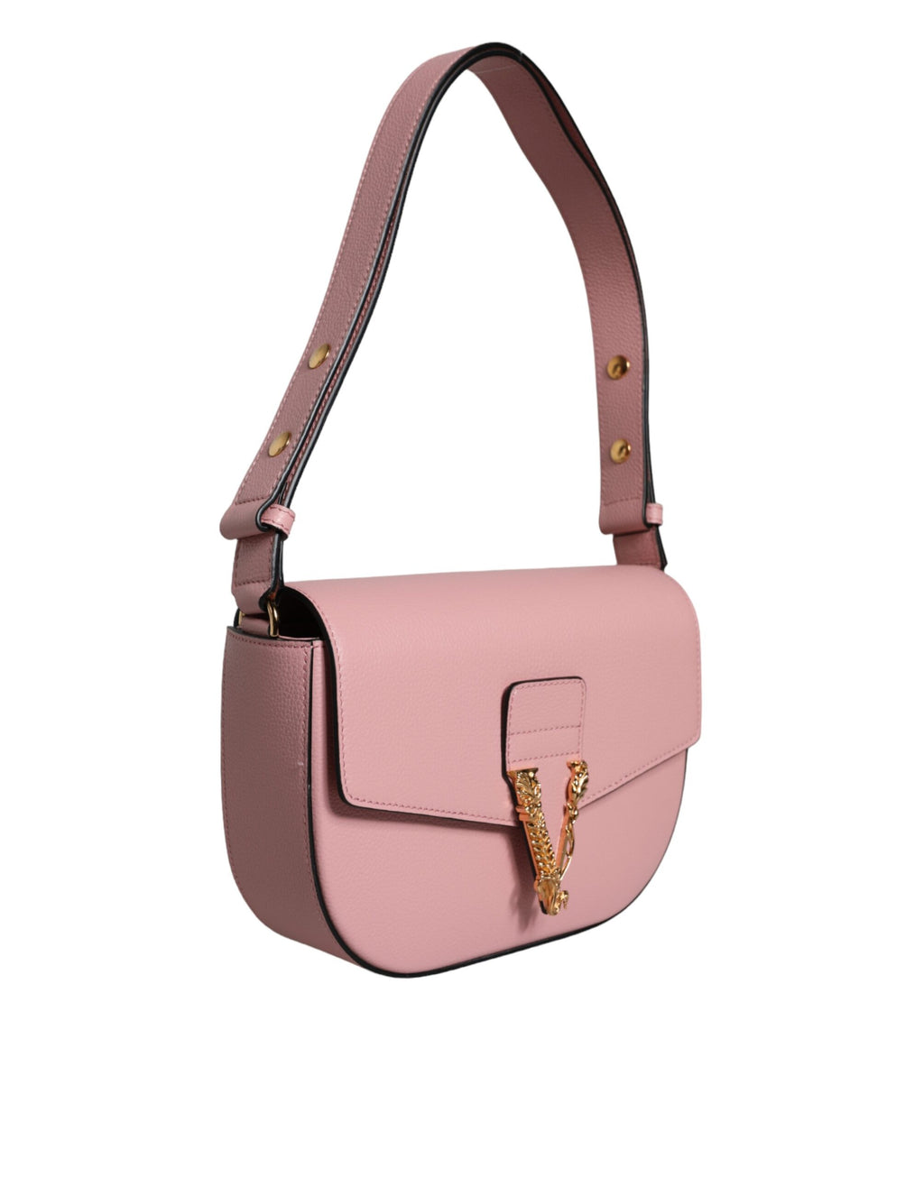 Sac à bandoulière Versace rose en cuir de veau grainé avec logo