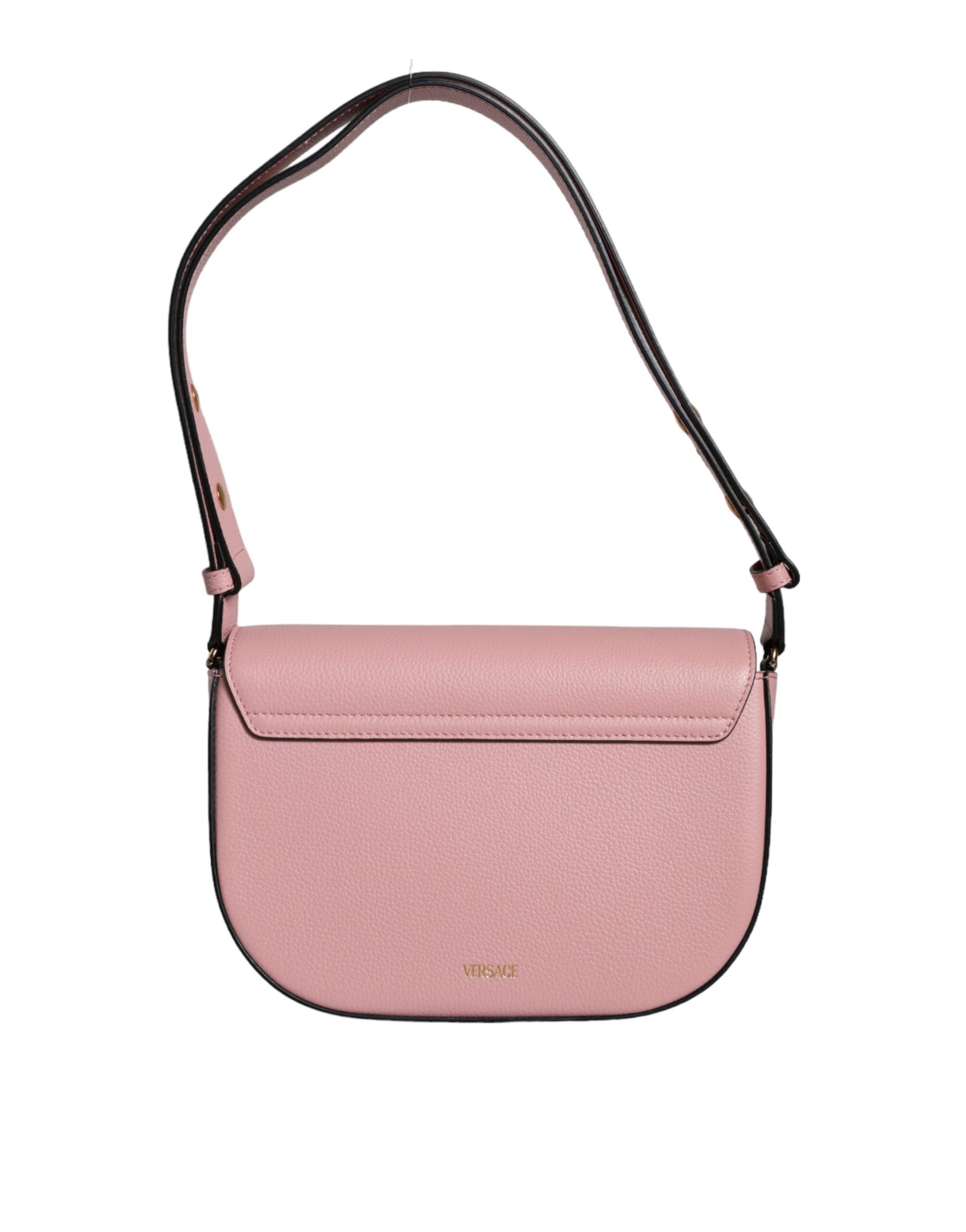 Sac à bandoulière Versace rose en cuir de veau grainé avec logo
