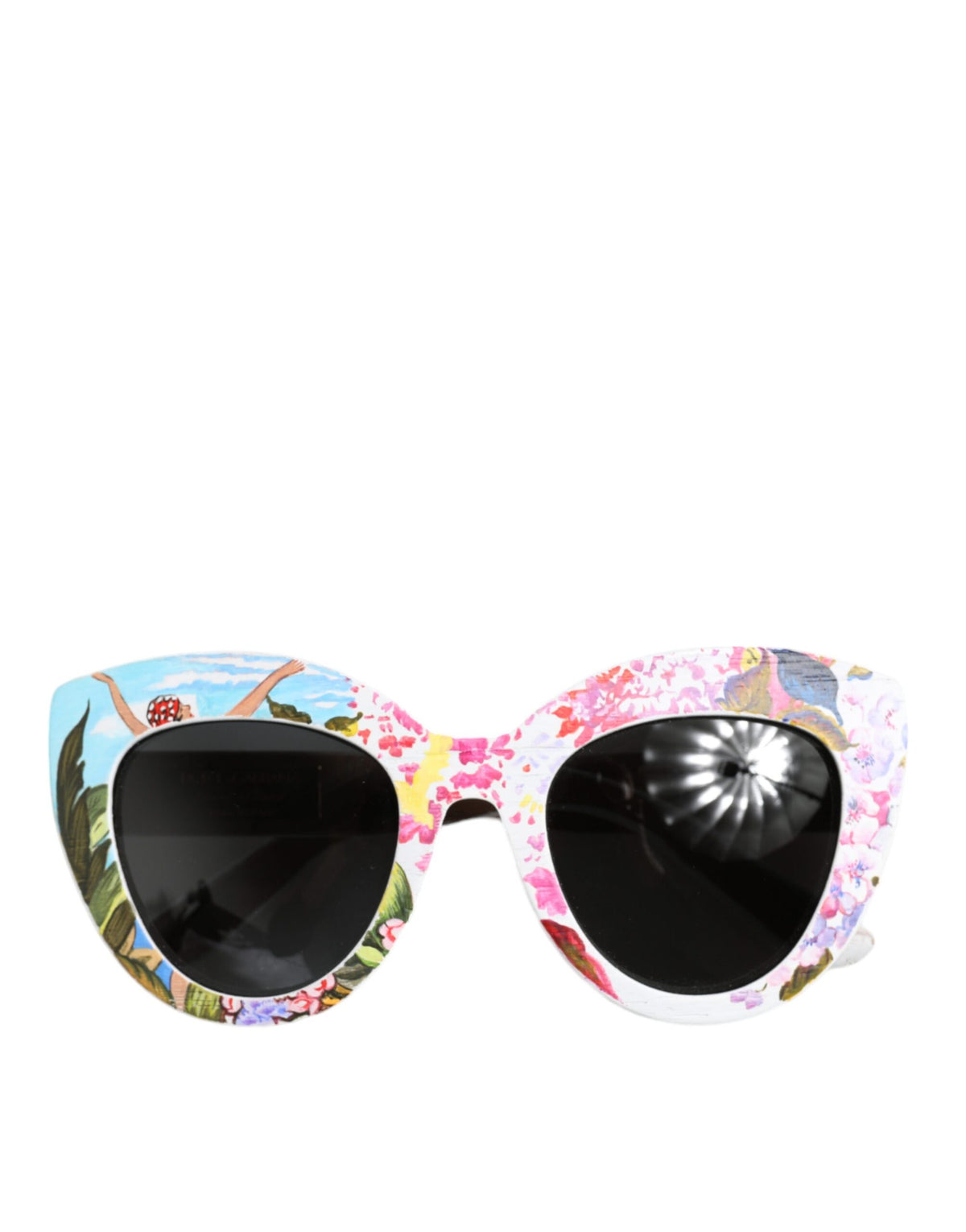 Dolce & Gabbana Sonnenbrille mit vielfarbigem Holz, Kristallen, Messingrahmen und handgemalten Blumen