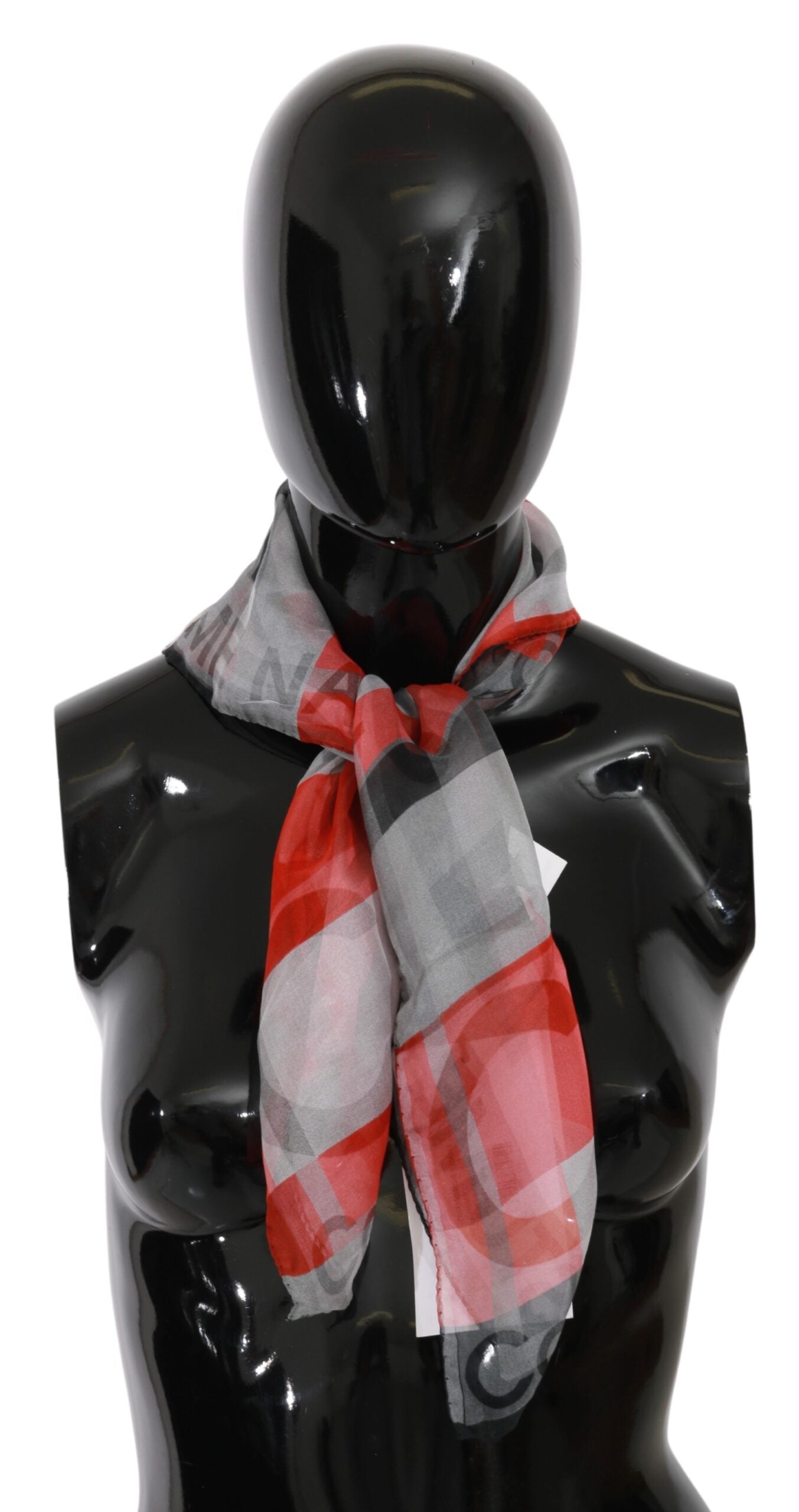 Écharpe griffée 100 % soie, gris et rouge, Costume National