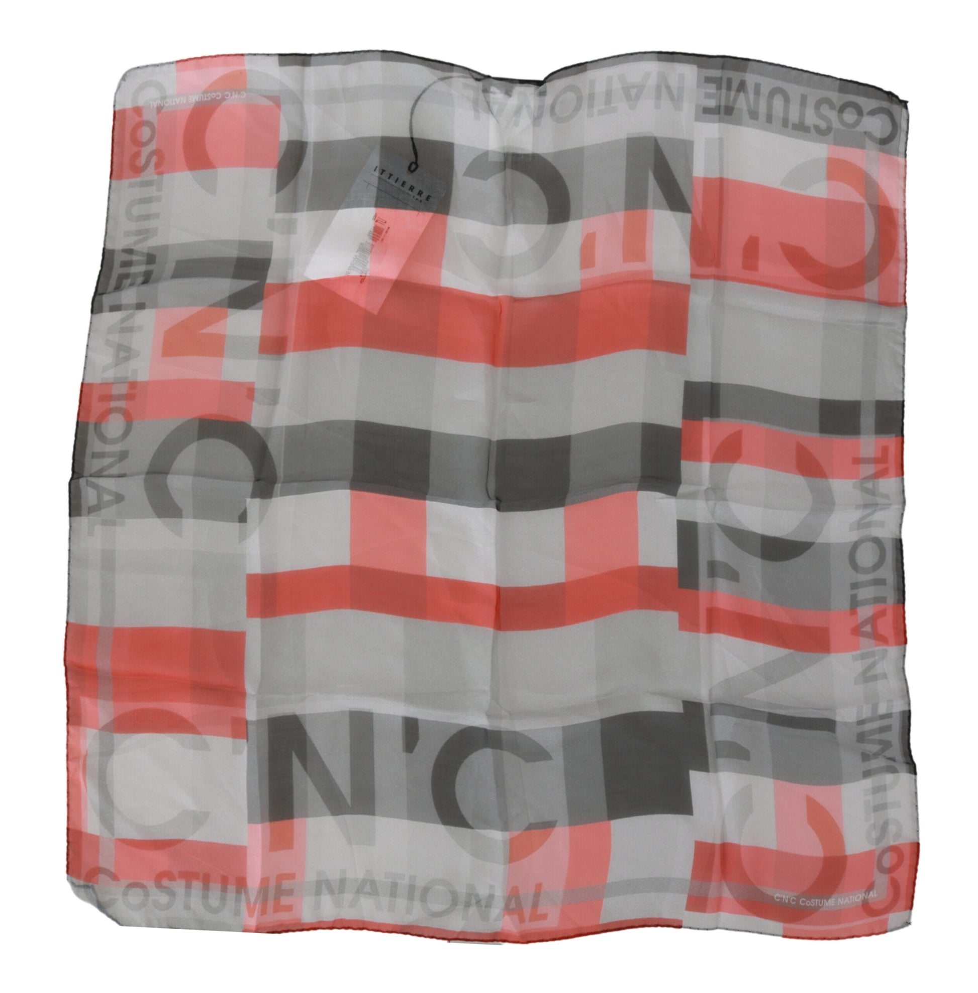 Écharpe griffée 100 % soie, gris et rouge, Costume National