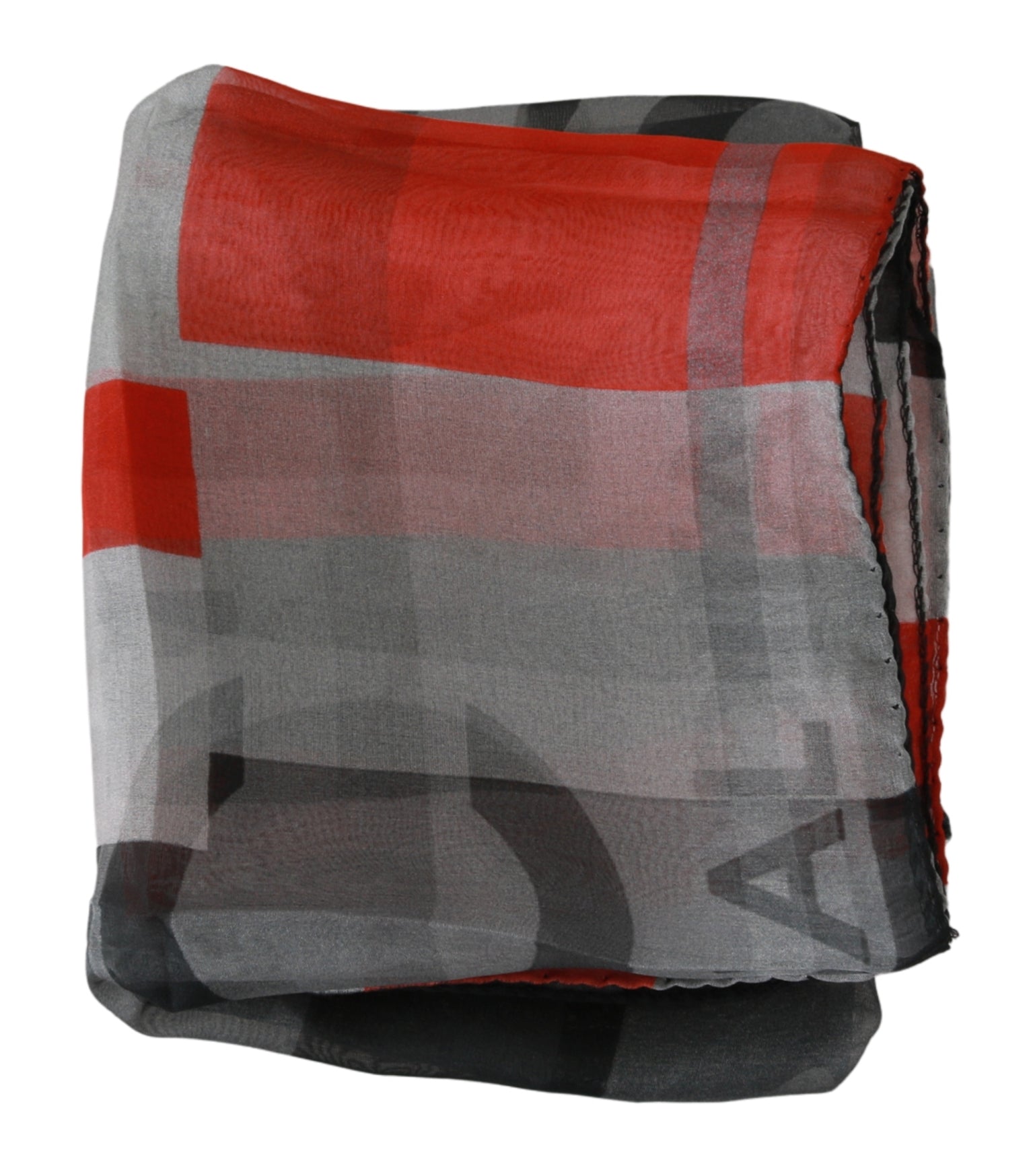 Écharpe griffée 100 % soie, gris et rouge, Costume National
