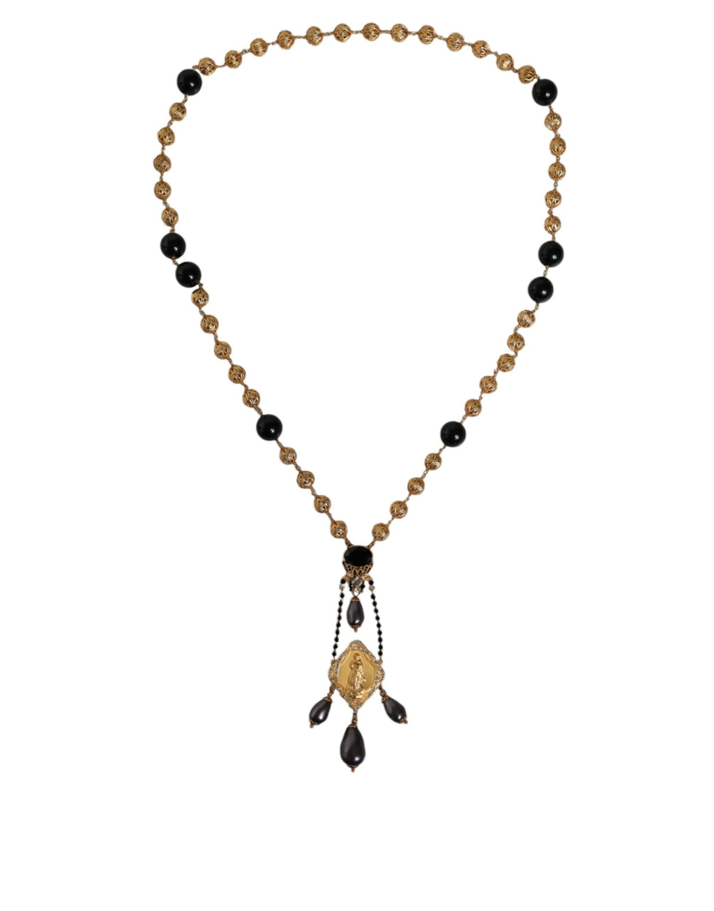 Dolce &amp; Gabbana – Halskette im Rosenkranz-Stil mit goldener Kette und schwarzen Perlen