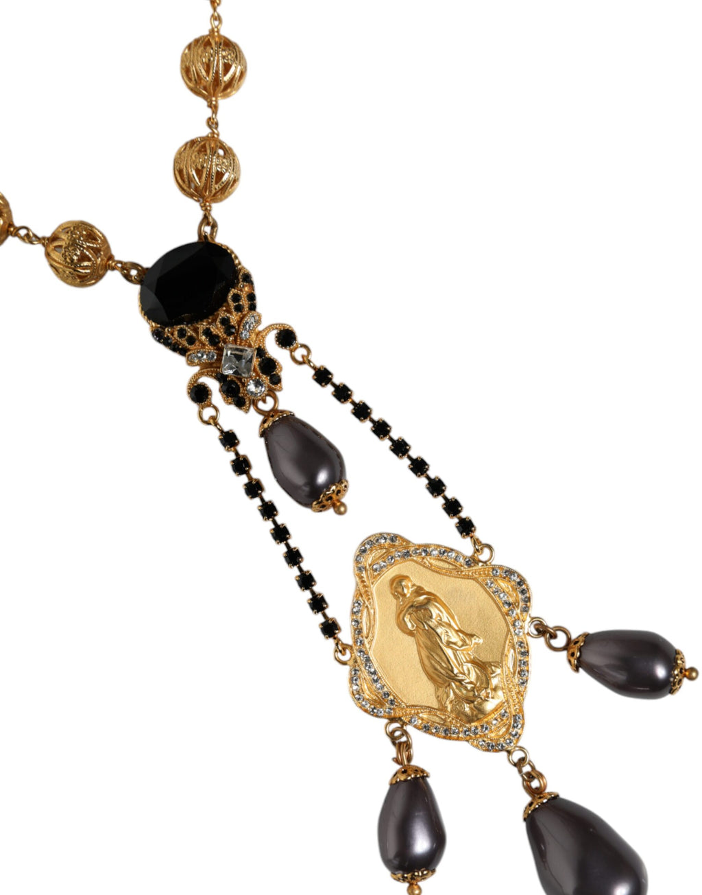 Dolce &amp; Gabbana – Halskette im Rosenkranz-Stil mit goldener Kette und schwarzen Perlen