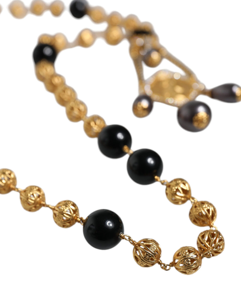 Dolce &amp; Gabbana – Halskette im Rosenkranz-Stil mit goldener Kette und schwarzen Perlen