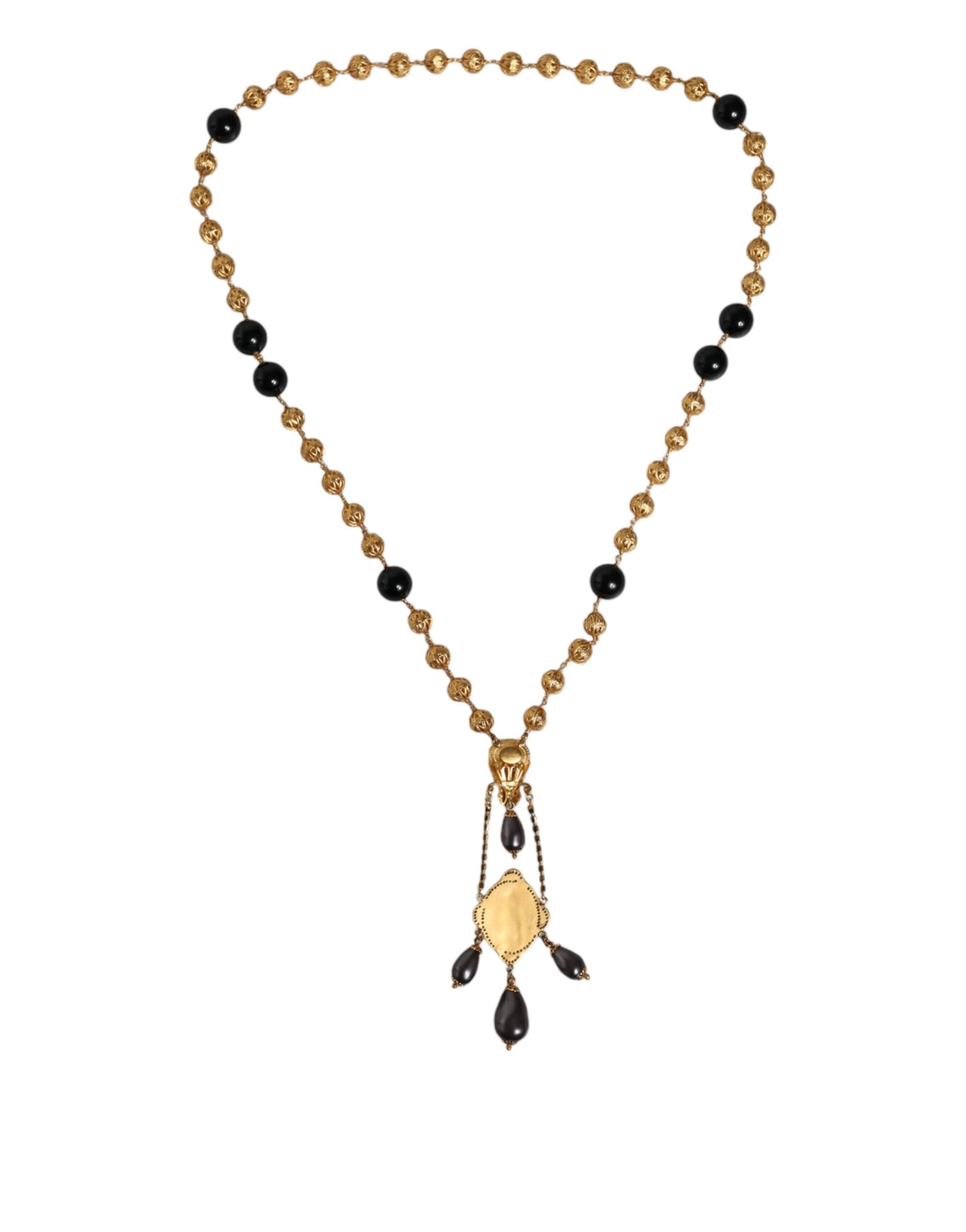 Dolce &amp; Gabbana – Halskette im Rosenkranz-Stil mit goldener Kette und schwarzen Perlen