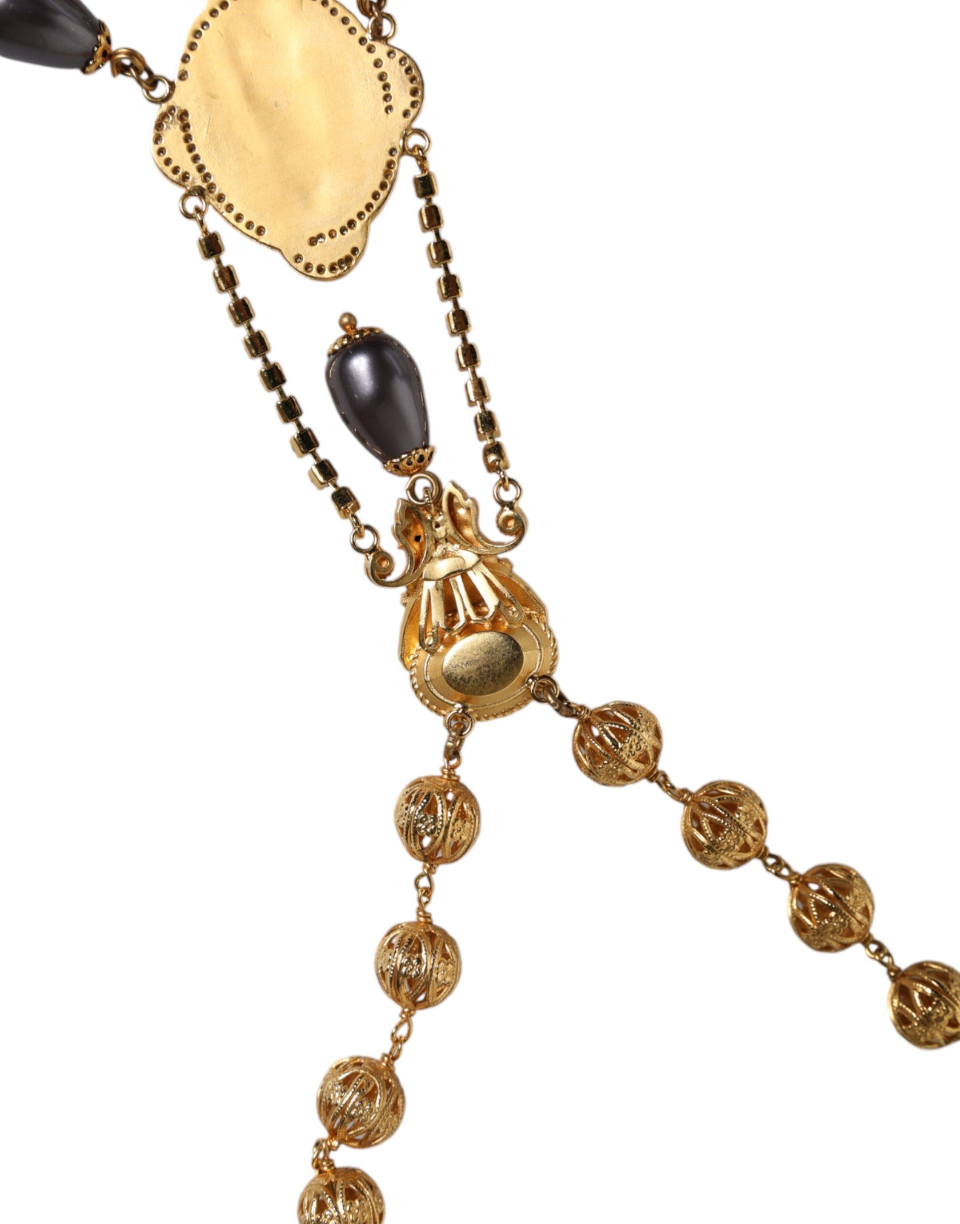 Dolce &amp; Gabbana – Halskette im Rosenkranz-Stil mit goldener Kette und schwarzen Perlen