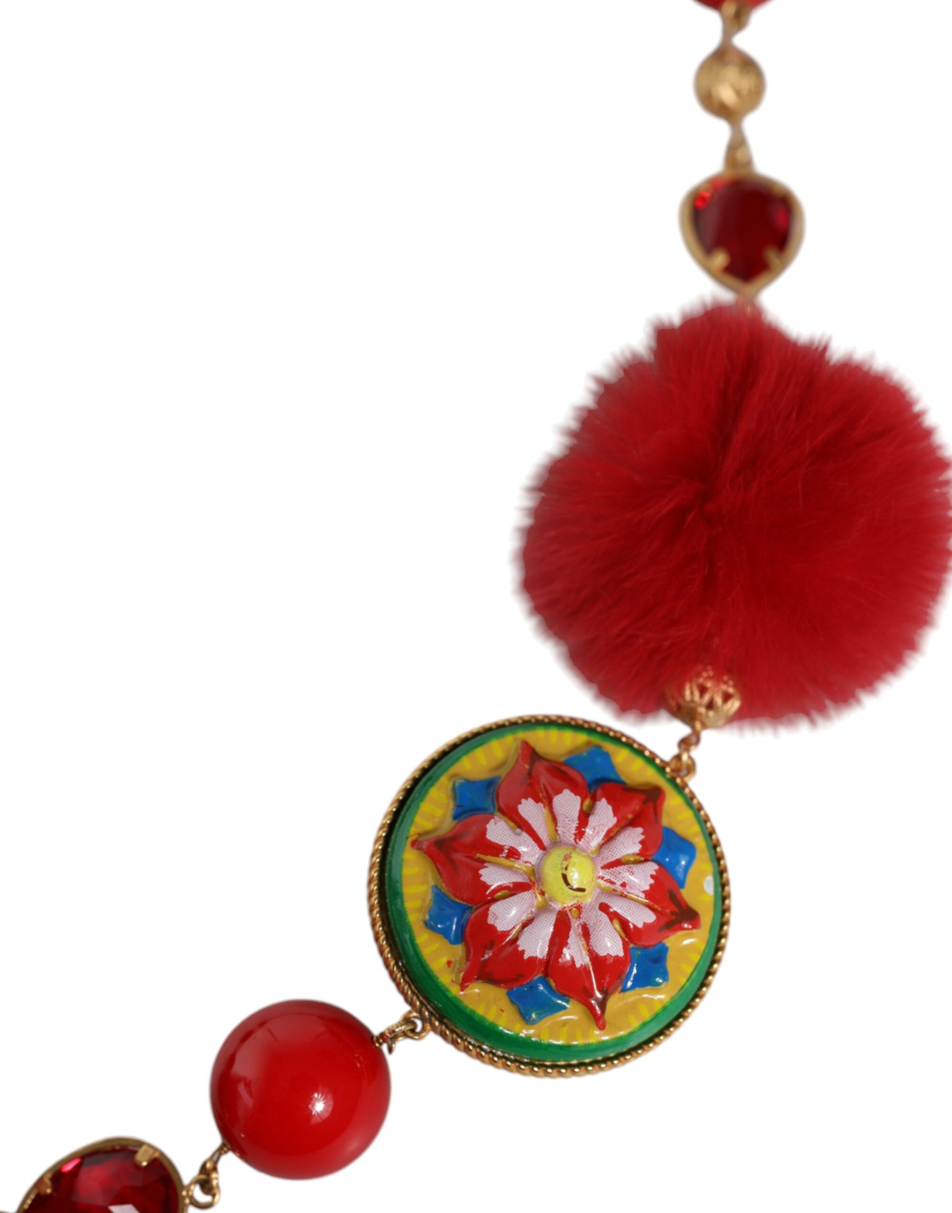 Ceinture Torero Dolce & Gabbana en laiton doré, fourrure rouge et cristaux
