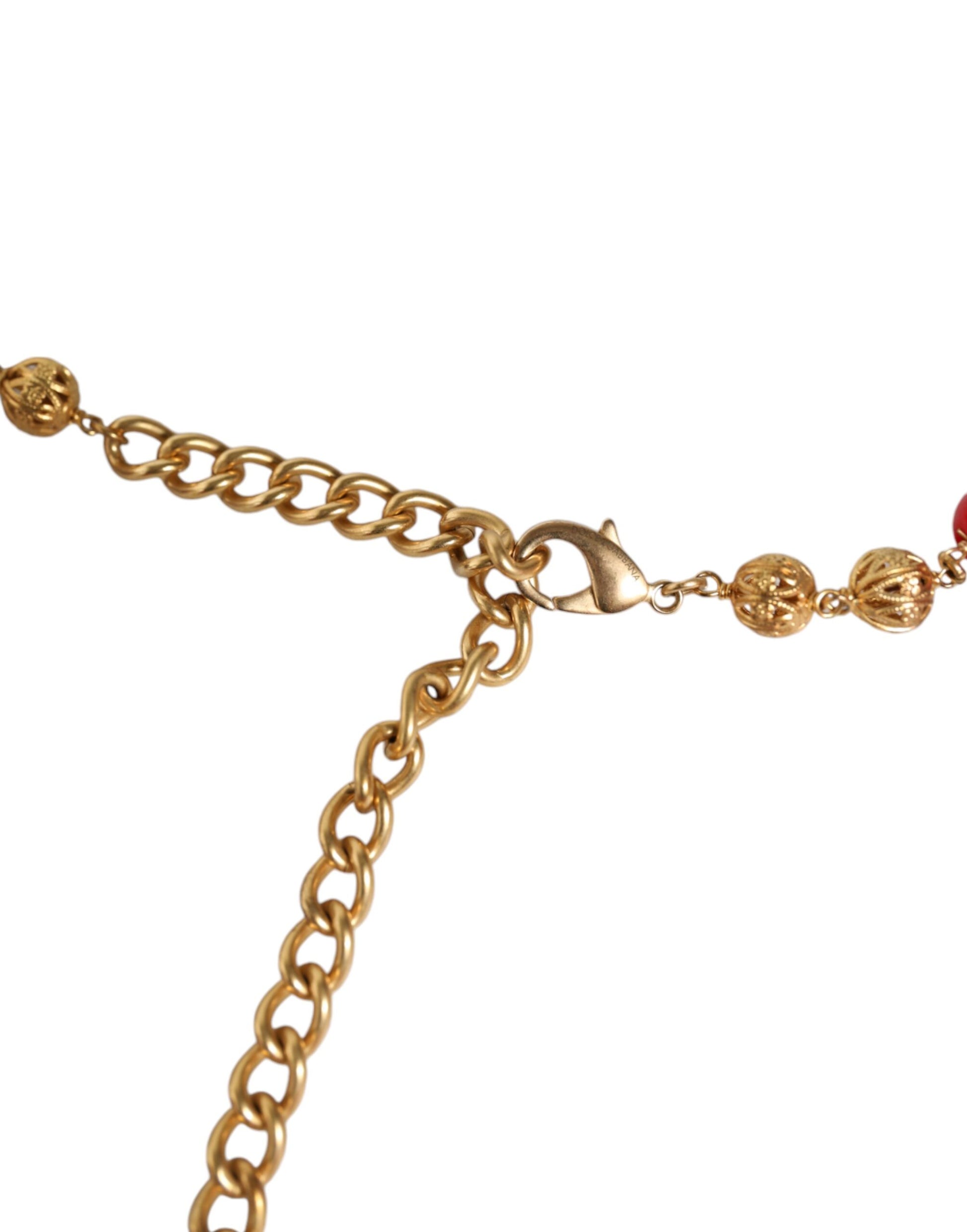 Ceinture Torero Dolce & Gabbana en laiton doré, fourrure rouge et cristaux