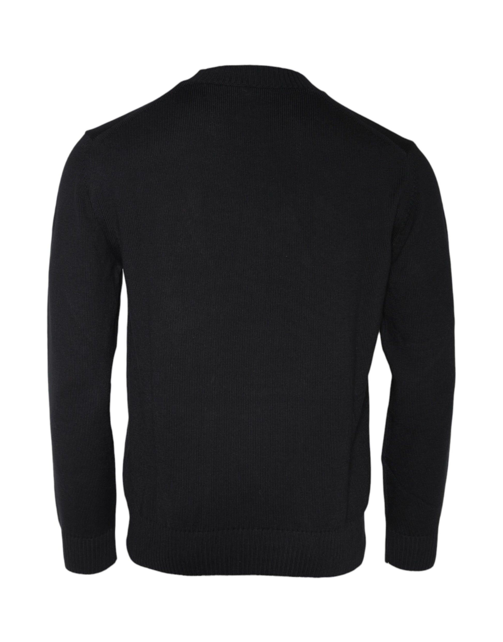 Versace – Schwarzer Pullover mit Rundhalsausschnitt und Medusa-Stickerei